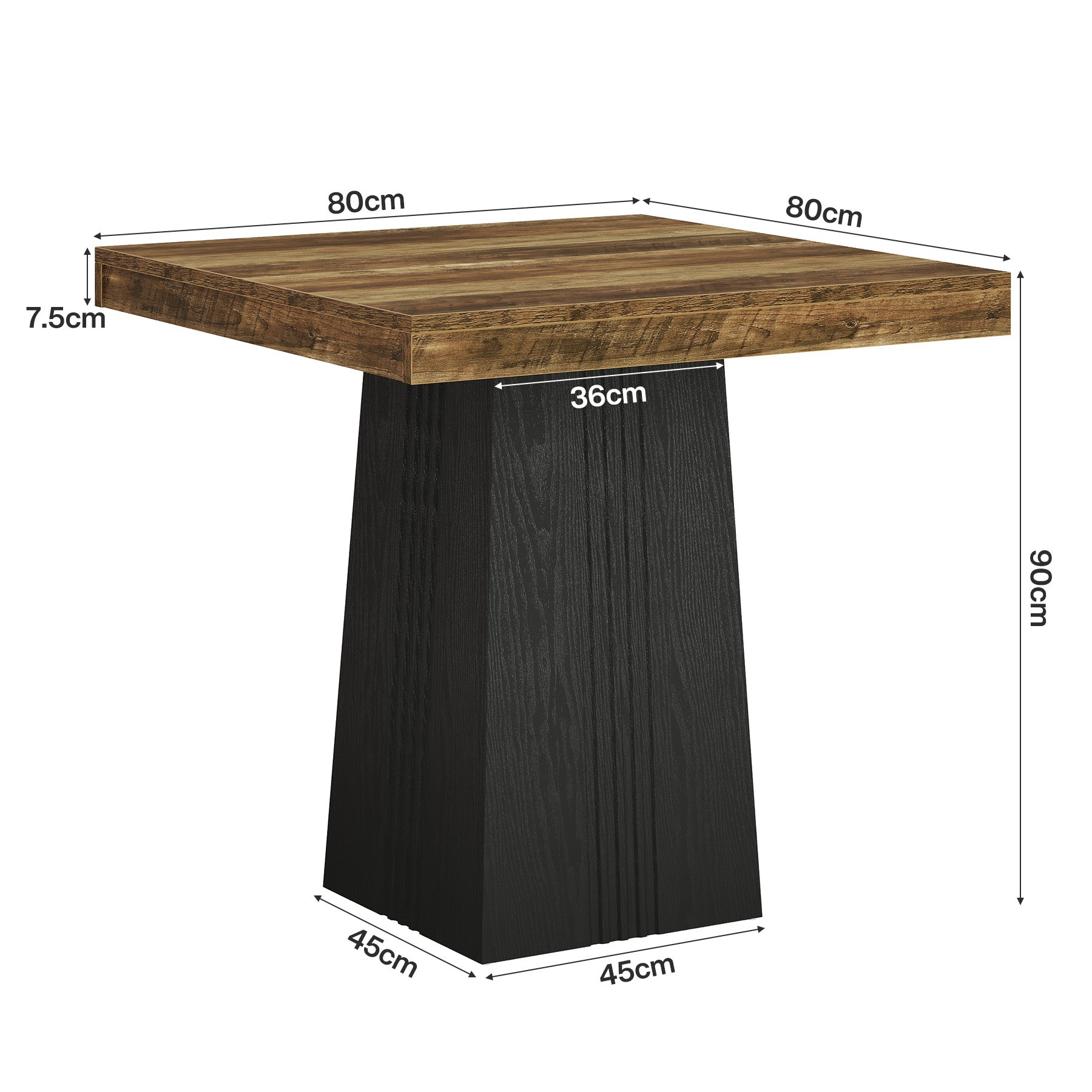Tribesigns Bartisch 80 × 80 cm, Quadratischer Stehtisch im Landhausstil mit geriffeltem Sockel