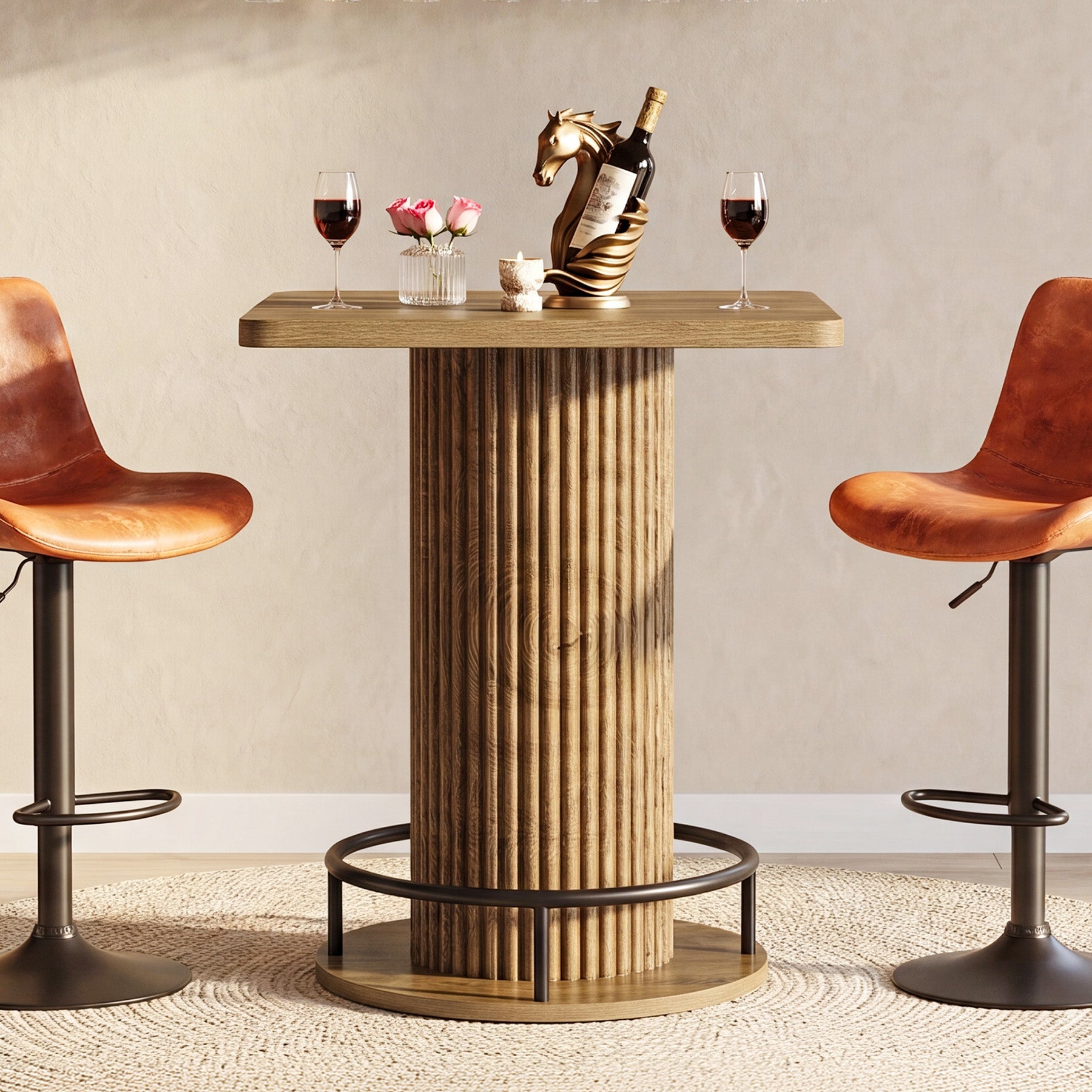 Tribesigns Bartisch 70 × 70 cm, Quadratischer Stehtisch mit Metall-Fußstütze im Vintage-Landhausstil