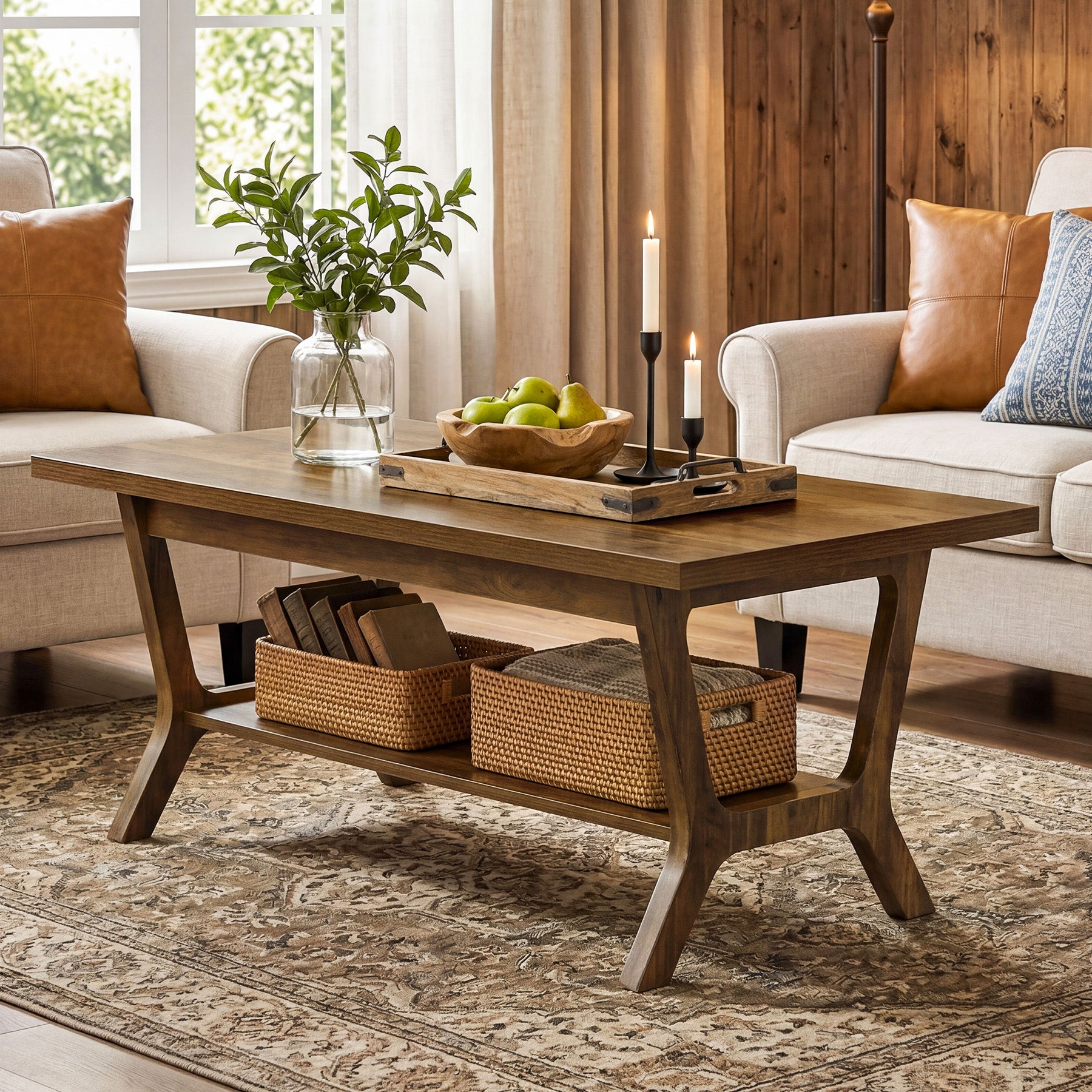 Tribesigns Couchtisch 120 cm mit Ablage, Rechteckiger Wohnzimmertisch mit Stauraum im Landhausstil