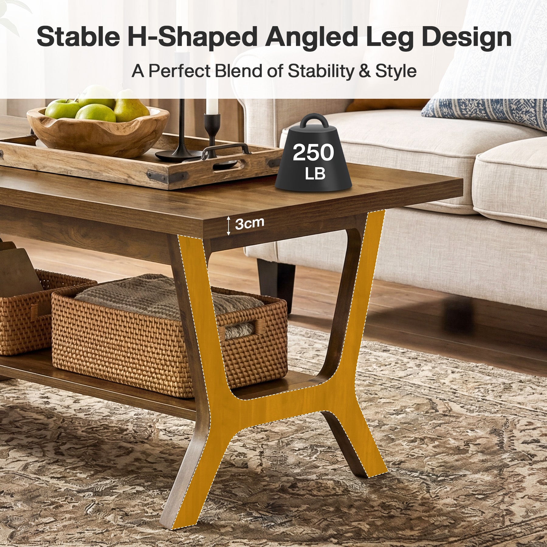 Tribesigns Couchtisch 120 cm mit Ablage, Rechteckiger Wohnzimmertisch mit Stauraum im Landhausstil