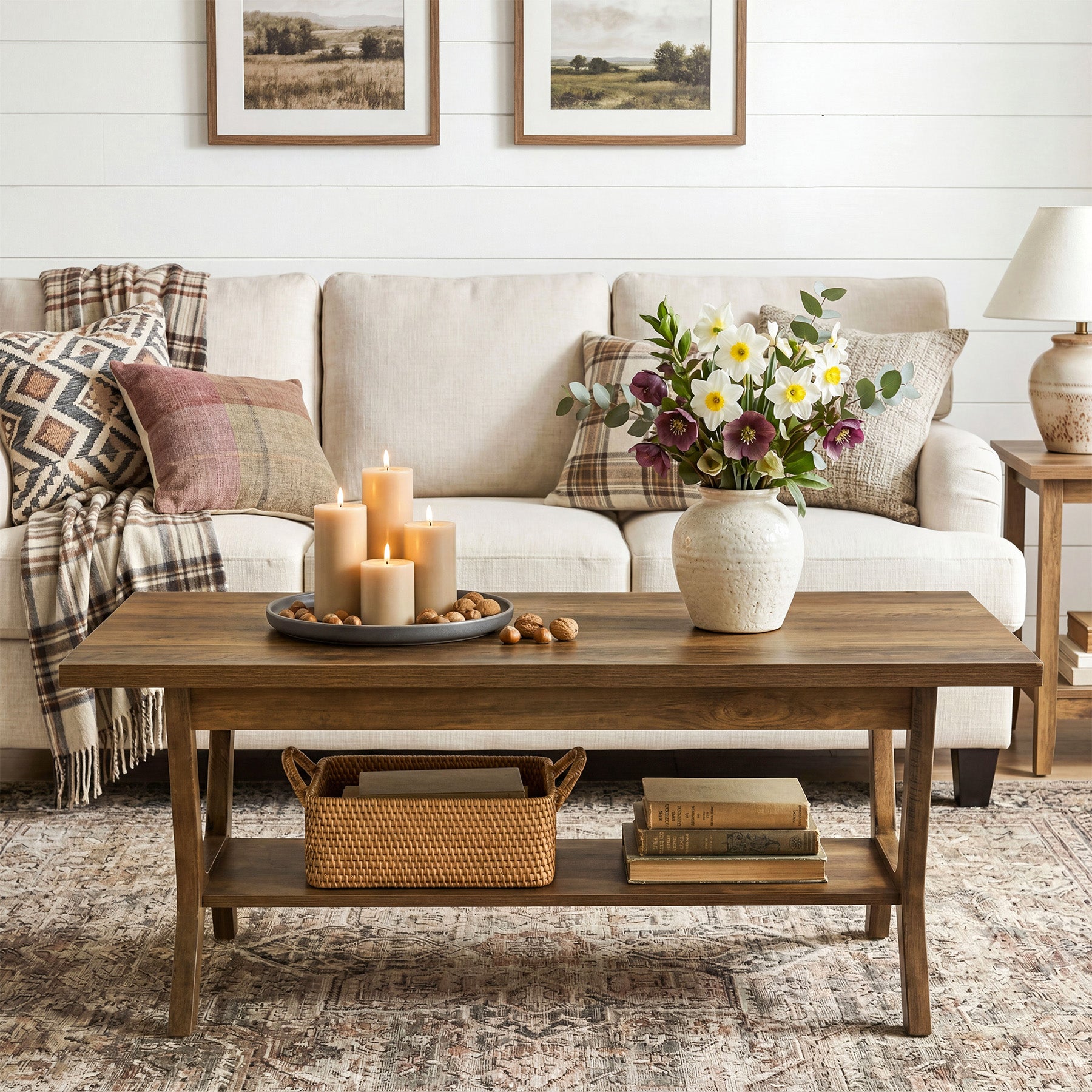 Tribesigns Couchtisch 120 cm mit Ablage, Rechteckiger Wohnzimmertisch mit Stauraum im Landhausstil