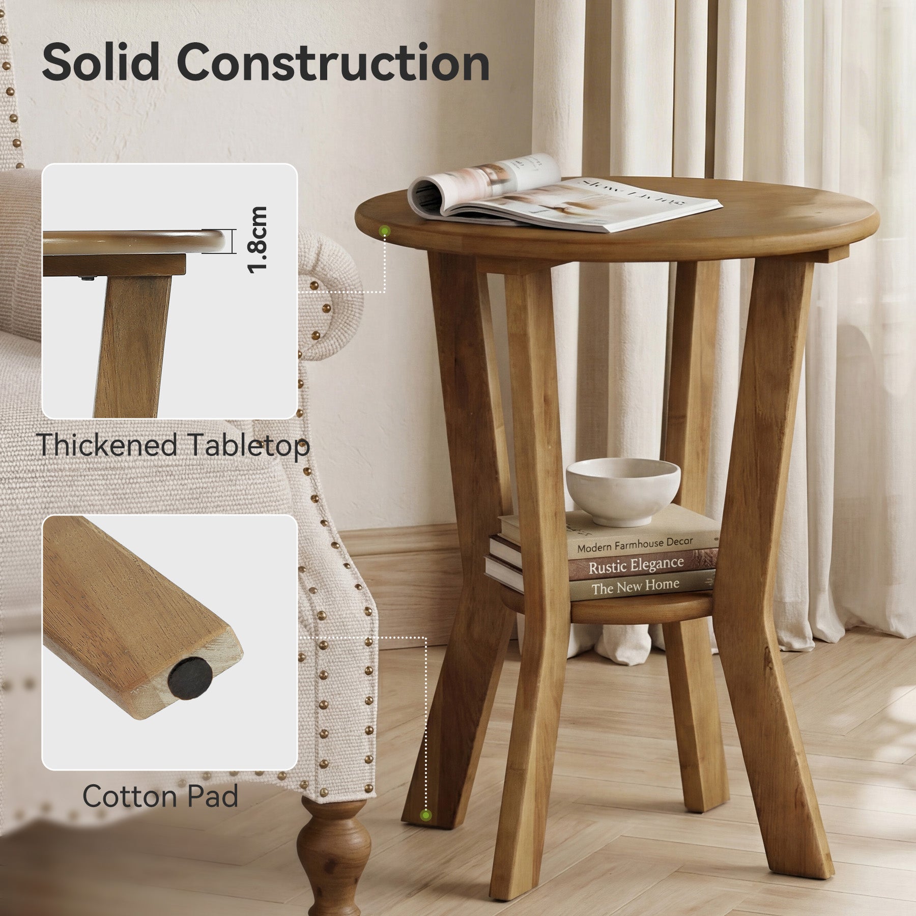 Tribesigns Runder Beistelltisch 48 cm mit Ablage,  2-stufiger Nachttisch für Wohnzimmer, Schlafzimmer & Sofa