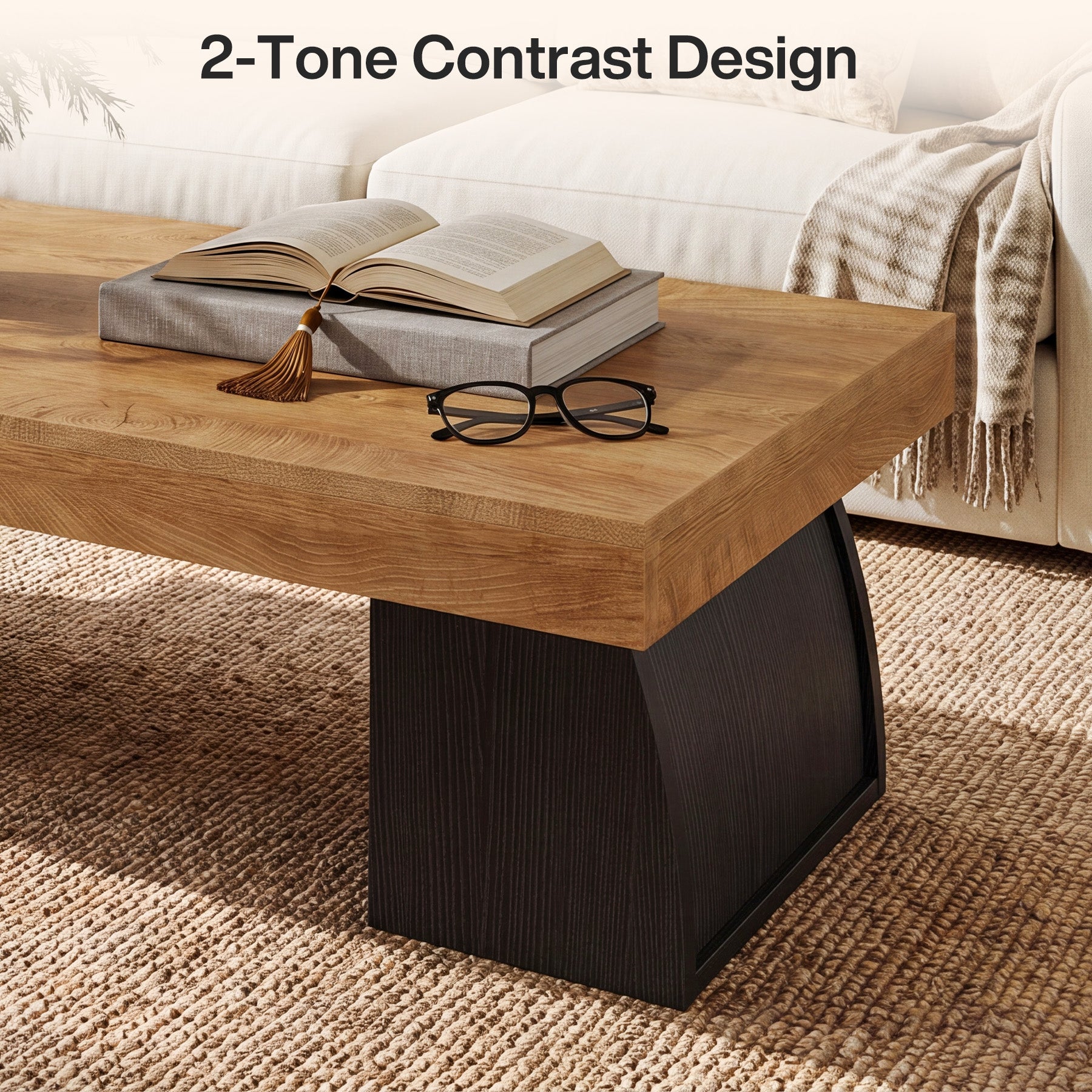 Tribesigns Couchtisch 140 cm, Wohnzimmertisch mit schwarzem Metallgestell im Industrial-Stil