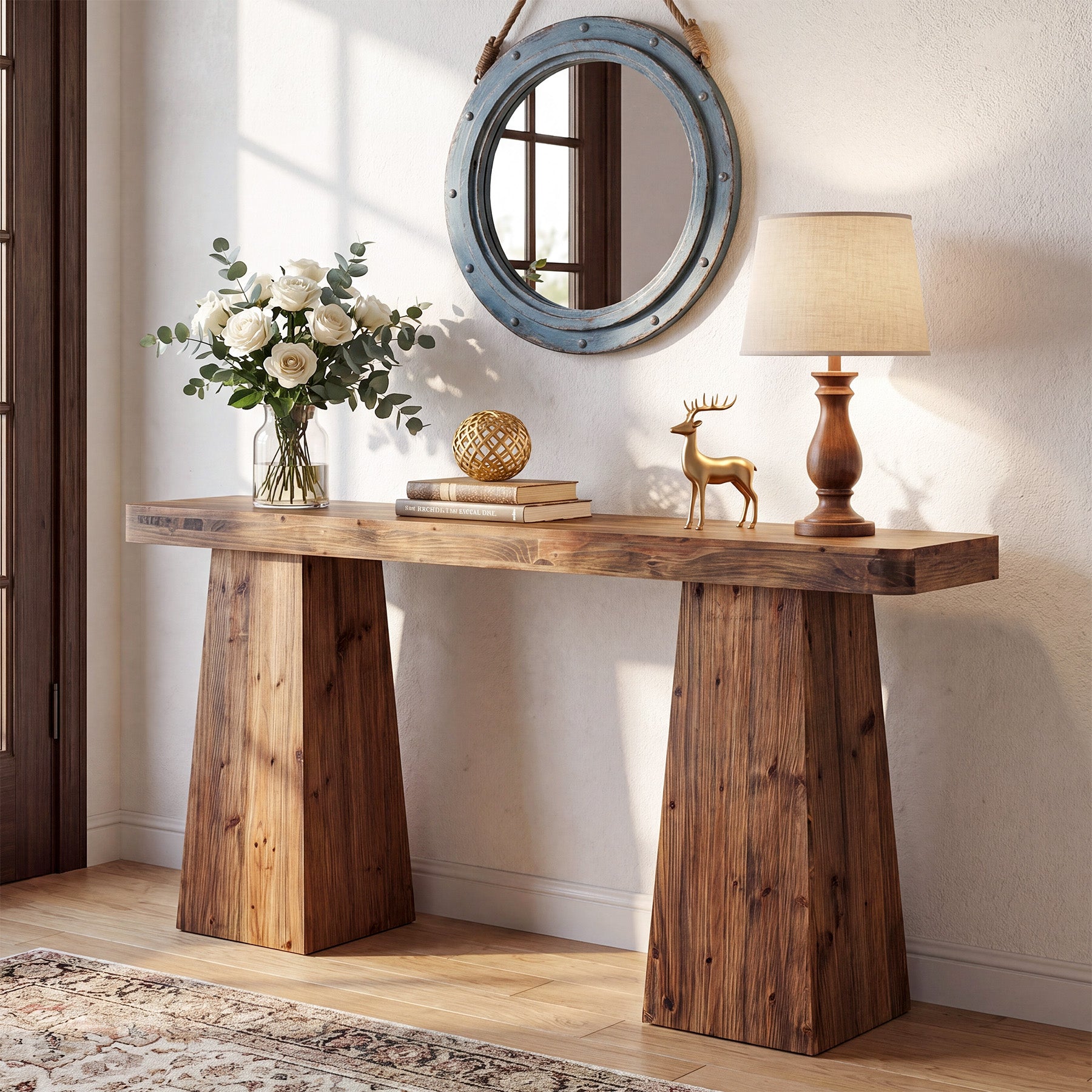 Tribesigns Massivholz Konsolentisch 160 cm, Schmaler Sofatisch hinter der Couch