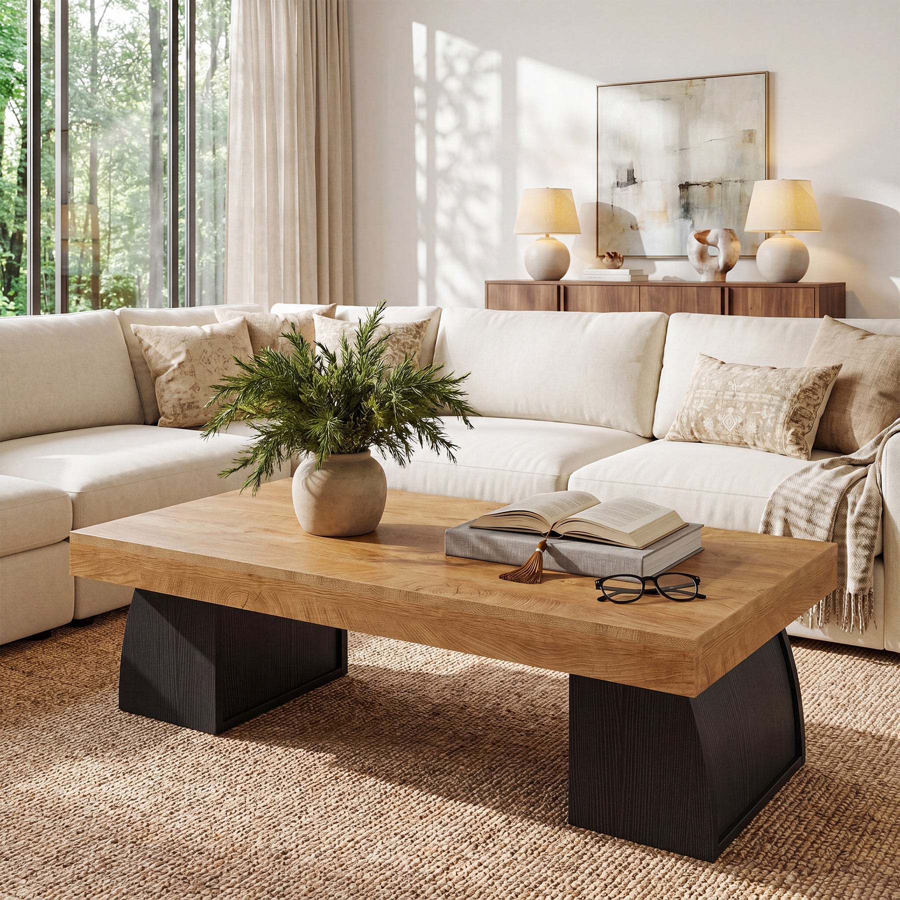 Tribesigns Couchtisch 140 cm, Wohnzimmertisch mit schwarzem Metallgestell im Industrial-Stil