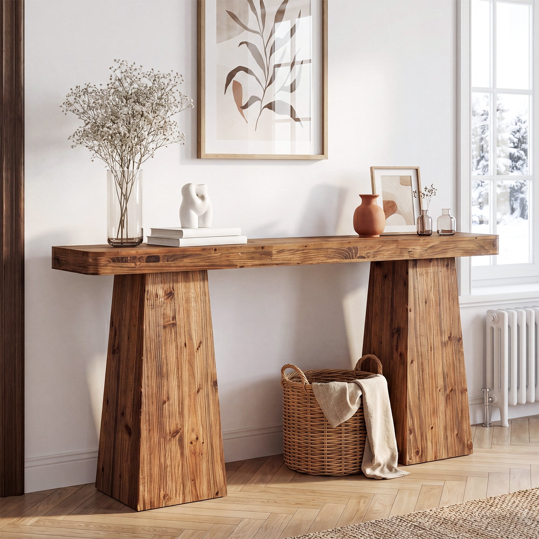 Tribesigns Massivholz Konsolentisch 160 cm, Schmaler Sofatisch hinter der Couch