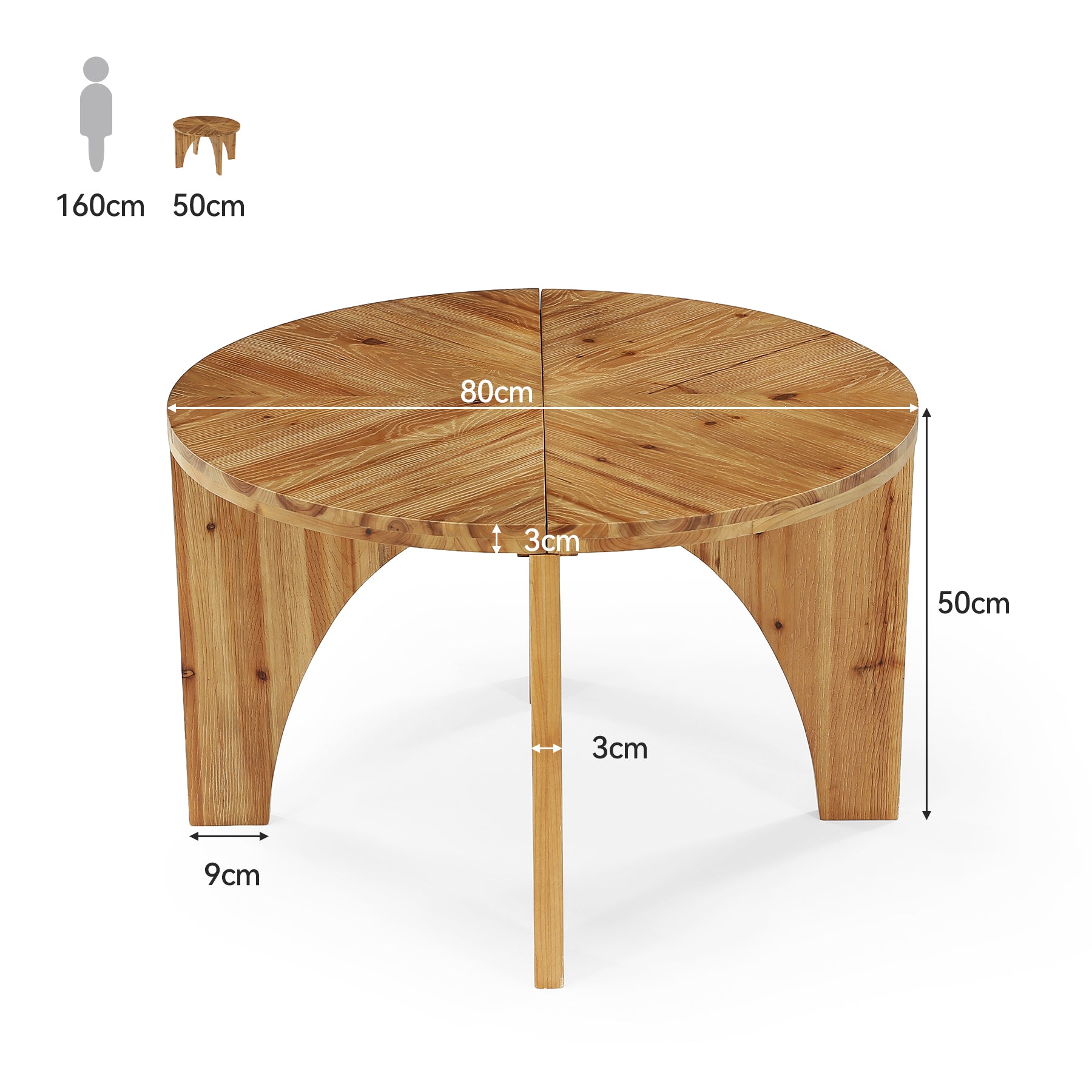 Tribesigns Runder Couchtisch aus Massivholz 80 cm, Landhaus Wohnzimmertisch mit geschwungenen Beinen
