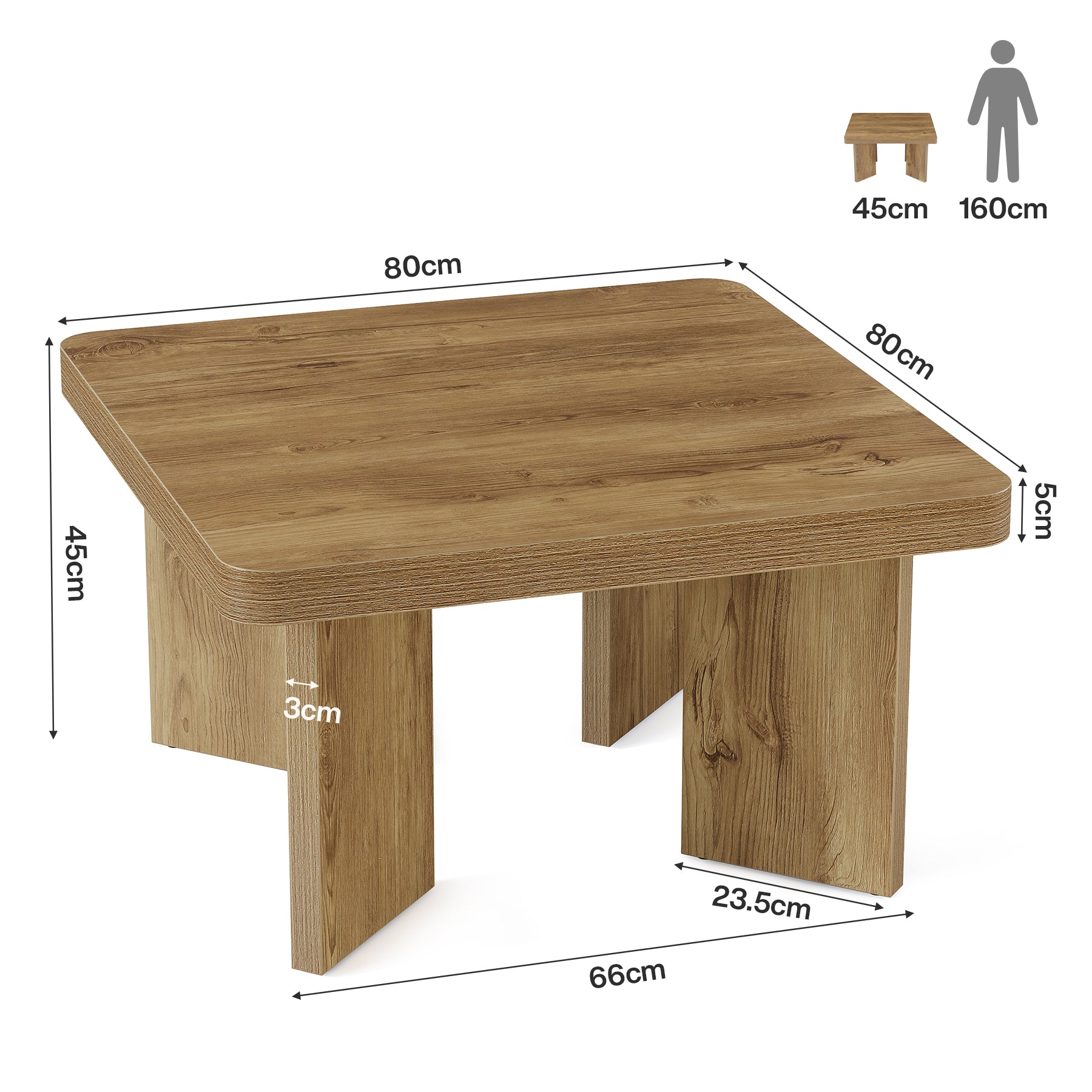 Tribesigns Quadratischer Couchtisch 80 cm, Kleiner Wohnzimmertisch im Landhausstil mit starker Tischplatte