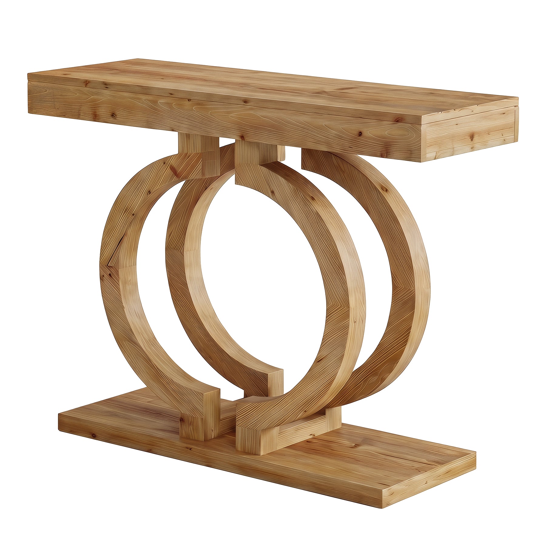 Tribesigns Massivholz Konsolentisch 110 cm, Schmaler Flurtisch mit dekorativem Doppelkreis-Gestell