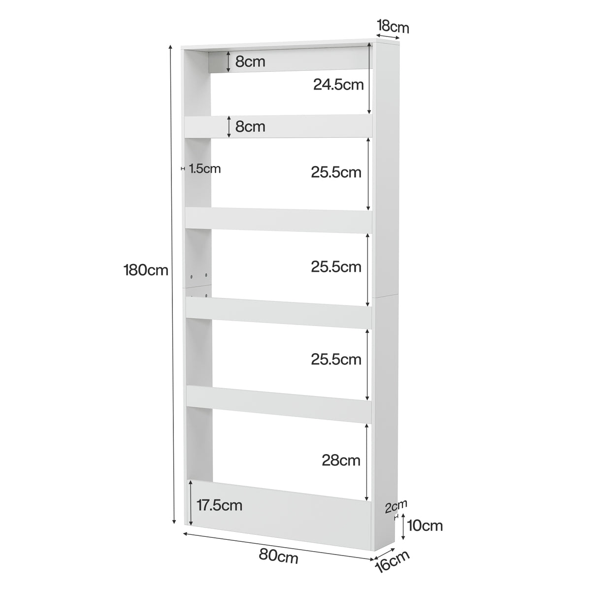 Tribesigns Schmales Regal 180 cm hoch mit 5 Ablagen, Nischenregal in Weiß und Holzoptik