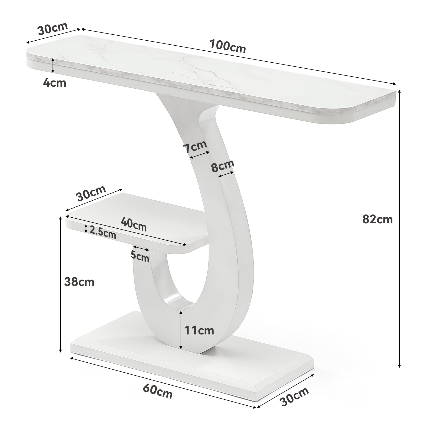 Tribesigns Konsolentisch Weiß 100 cm, Schmaler Flurtisch mit Marmoroptik & Ablage