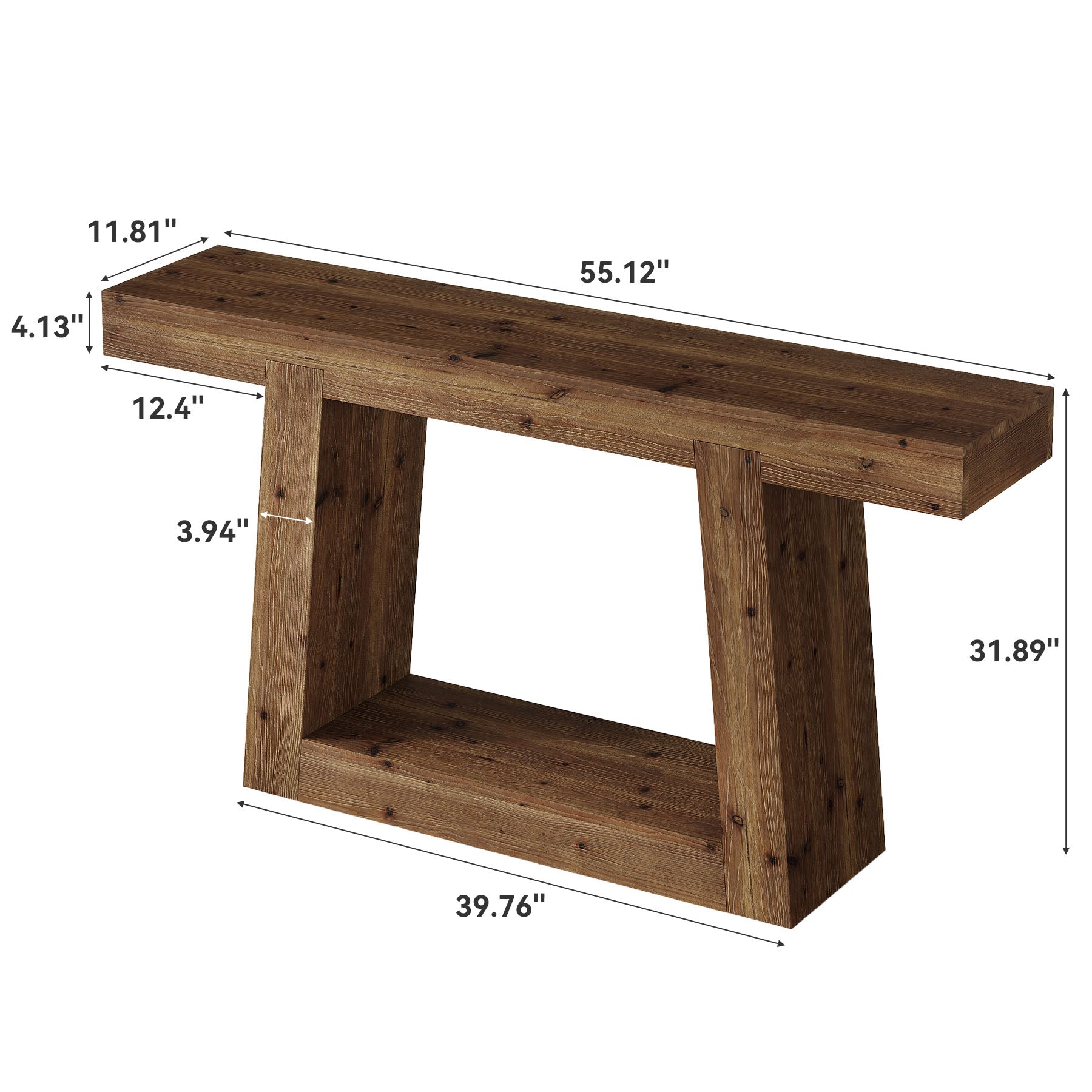 Tribesigns Schmaler Konsolentisch aus Massivholz, 140 cm Flurtisch mit 2 Ablagen