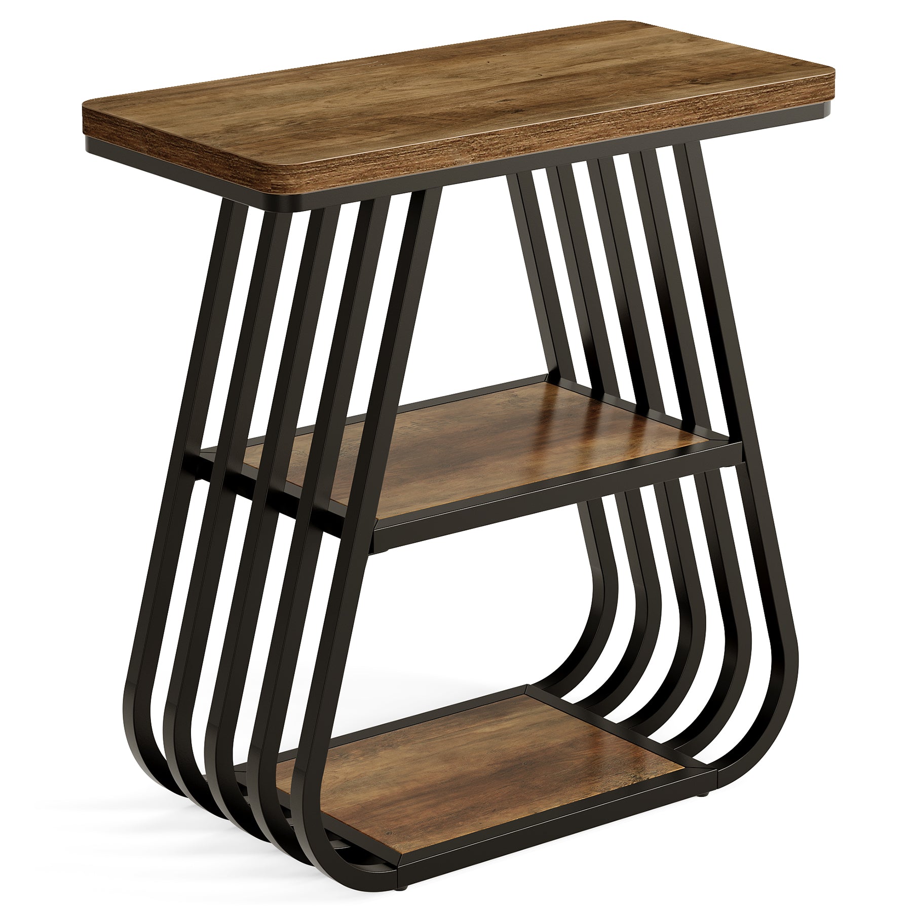 Beistelltisch 3-stufig, schmaler Nachttisch für kleine Räume, Industrie-Sofatisch aus Holz