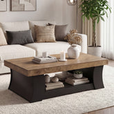 Tribesigns Couchtisch 140 cm mit Ablage, rechteckiger Wohnzimmertisch mit schwarzen Bogenbeinen 3