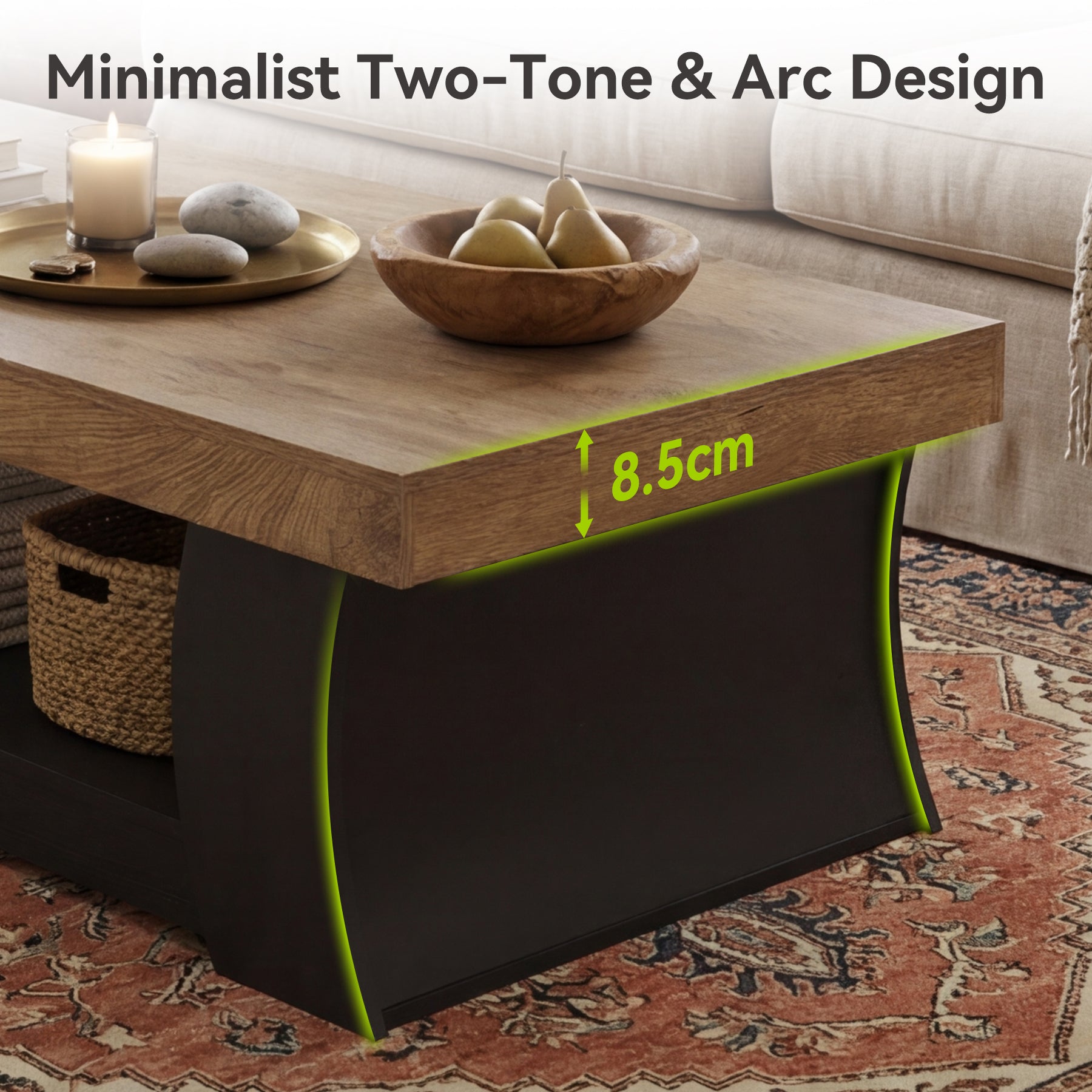 Tribesigns Couchtisch 140 cm mit Ablage, rechteckiger Wohnzimmertisch mit schwarzen Bogenbeinen