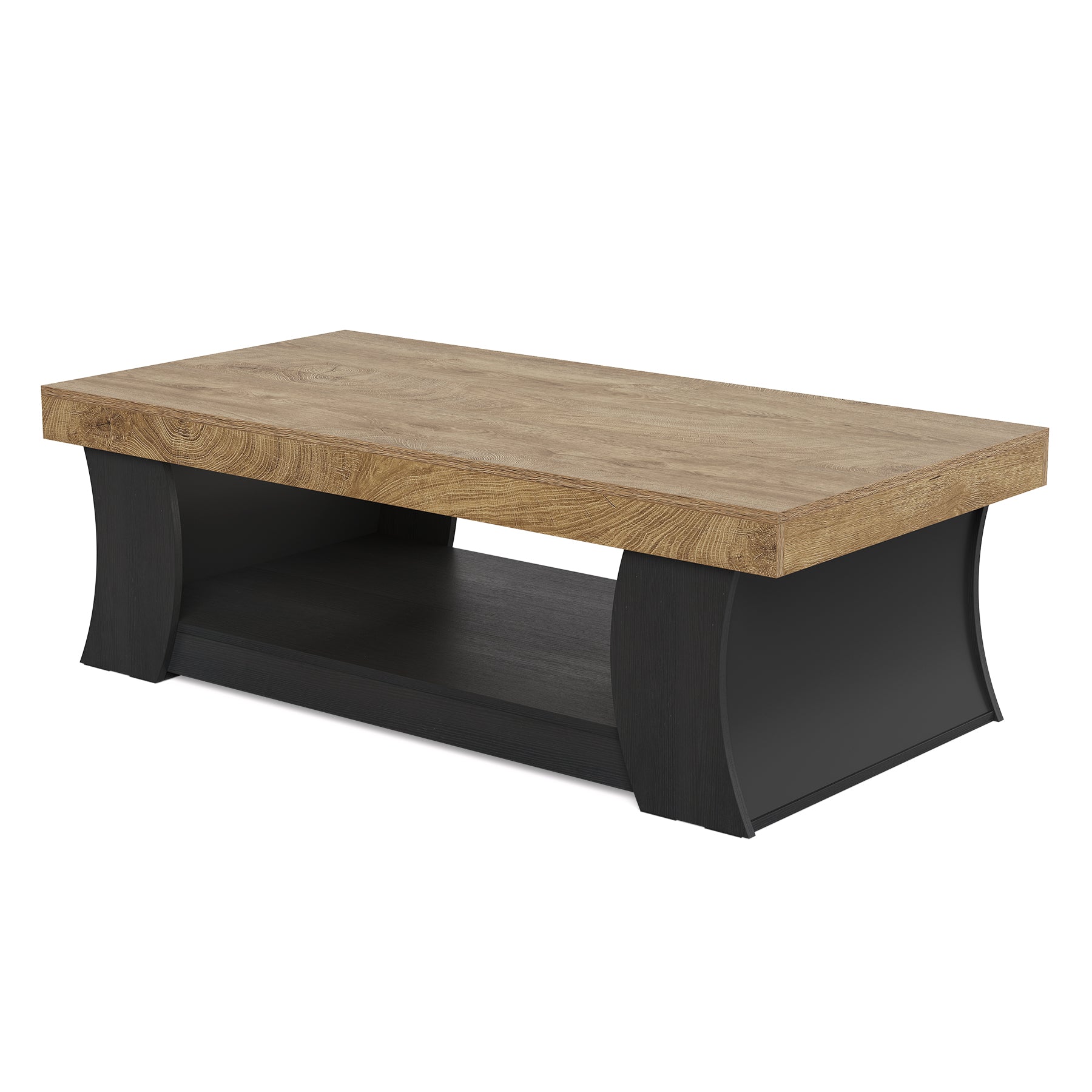 Tribesigns Couchtisch 140 cm mit Ablage, rechteckiger Wohnzimmertisch mit schwarzen Bogenbeinen