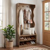Tribesigns Garderobe mit Schuhbank 180 cm, Flurgarderobe mit 7 Haken & 2 Schuhablagen für Eingangsbereich 3