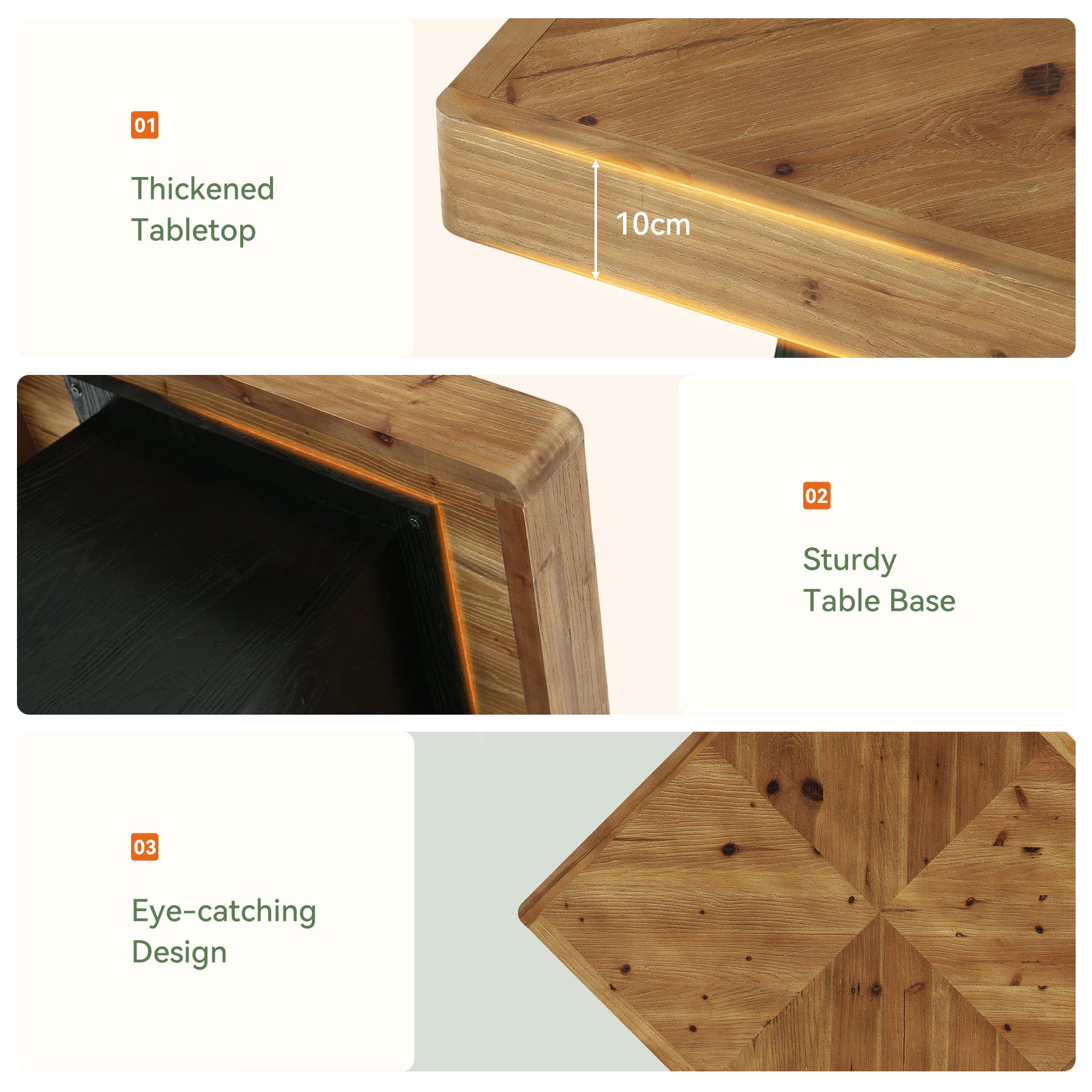 Tribesigns Quadratischer Esstisch aus Massivholz 80 cm für 2–4 Personen, Landhaus Küchentisch mit stabilem Sockel