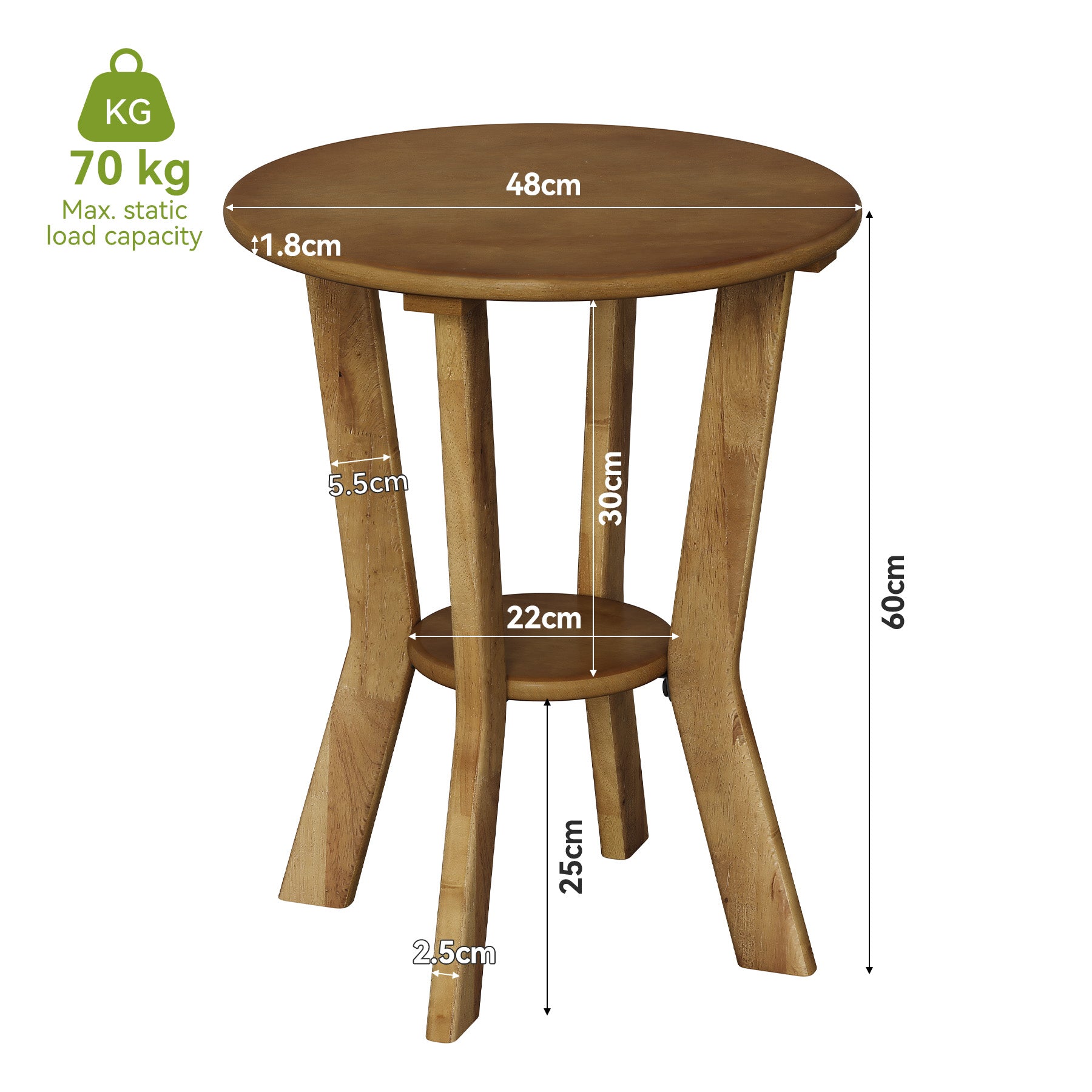 Tribesigns Runder Beistelltisch 48 cm mit Ablage,  2-stufiger Nachttisch für Wohnzimmer, Schlafzimmer & Sofa