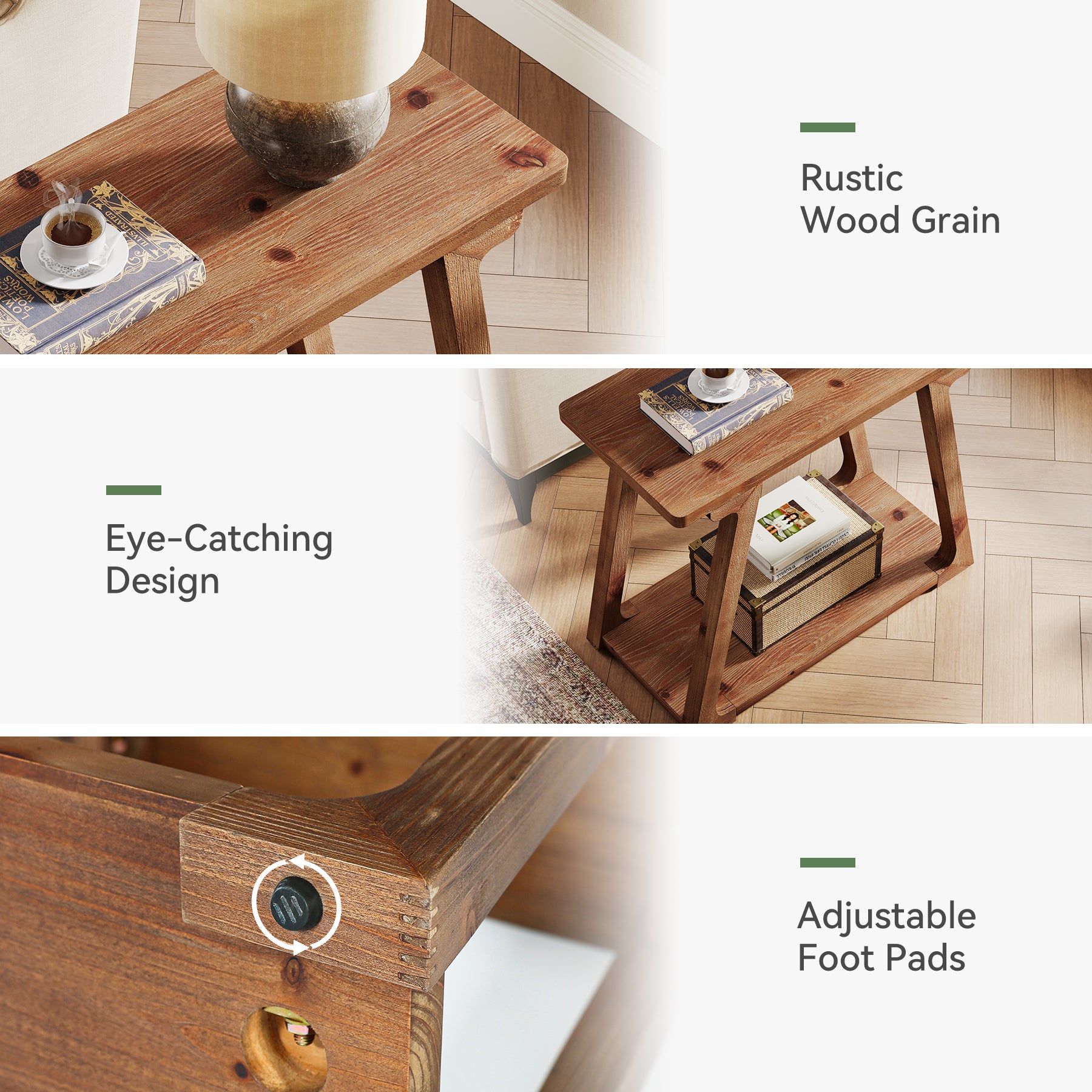 Tribesigns Massivholz Beistelltisch 2 Ebenen, schmaler Nachttisch im Landhausstil