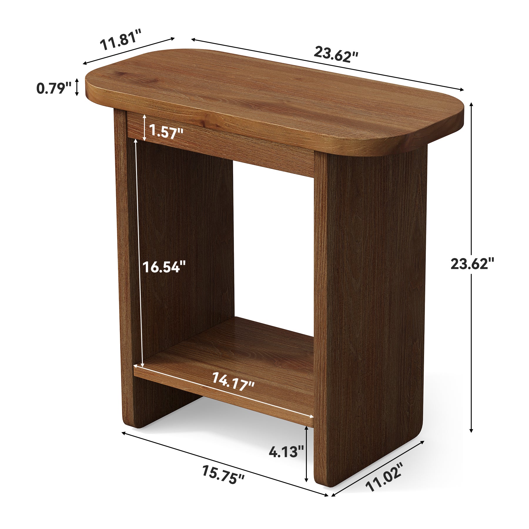 Tribesigns 60 cm schmaler Beistelltisch aus Massivholz, H-förmiger 2-Ebenen Nachttisch mit Ablageboden