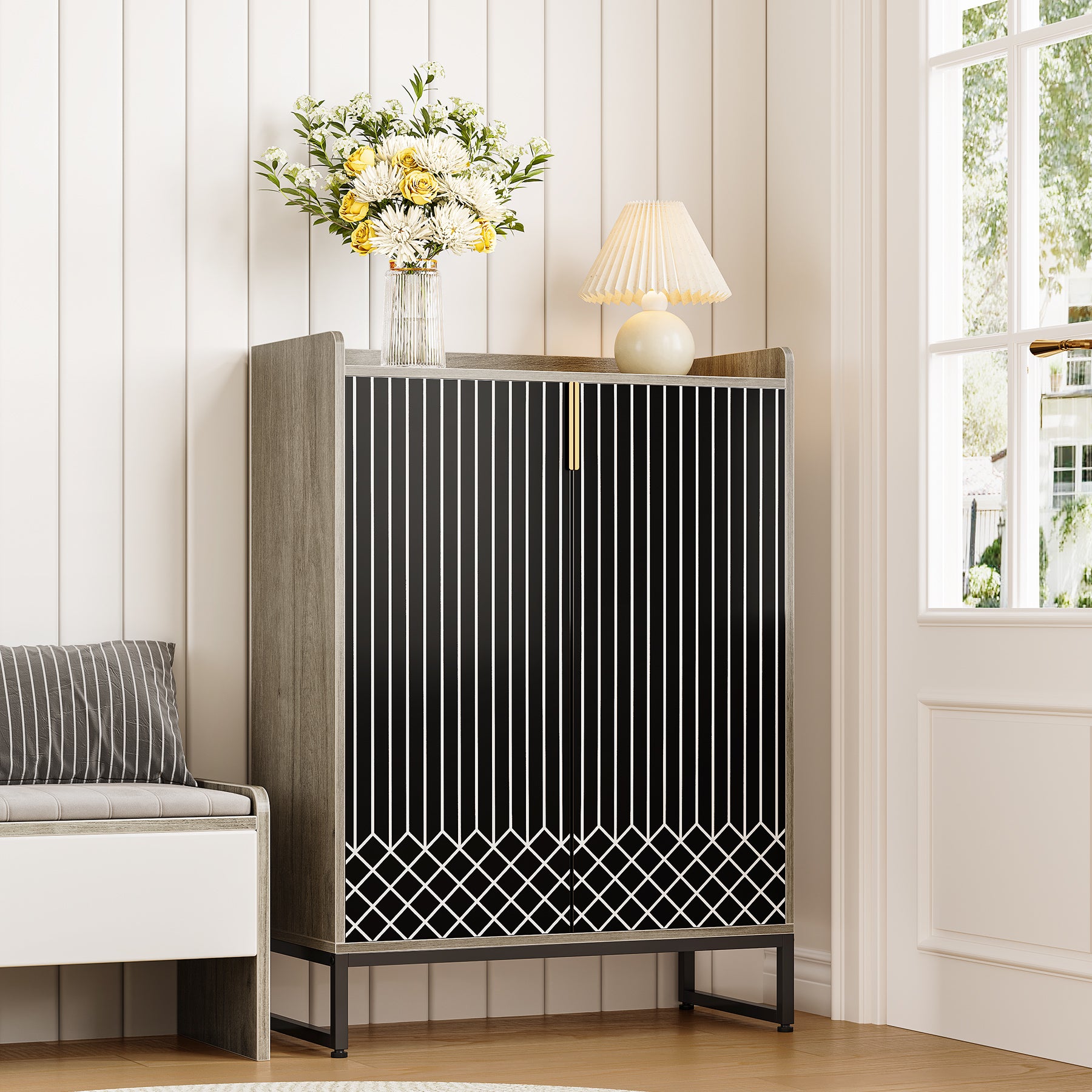 Moderner Schuhschrank mit Türen, 5-stöckiger moderner Schuhregal-Organizer