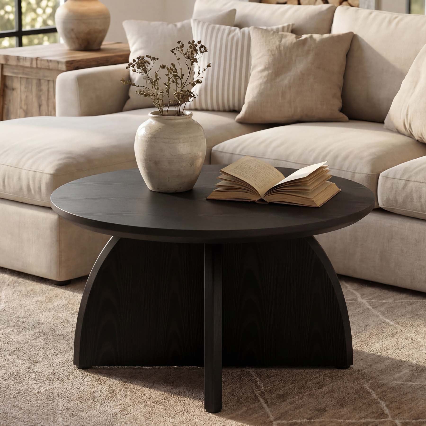 Tribesigns Runder Couchtisch 80 cm, moderner Wohnzimmertisch mit stabilem Säulenfuß