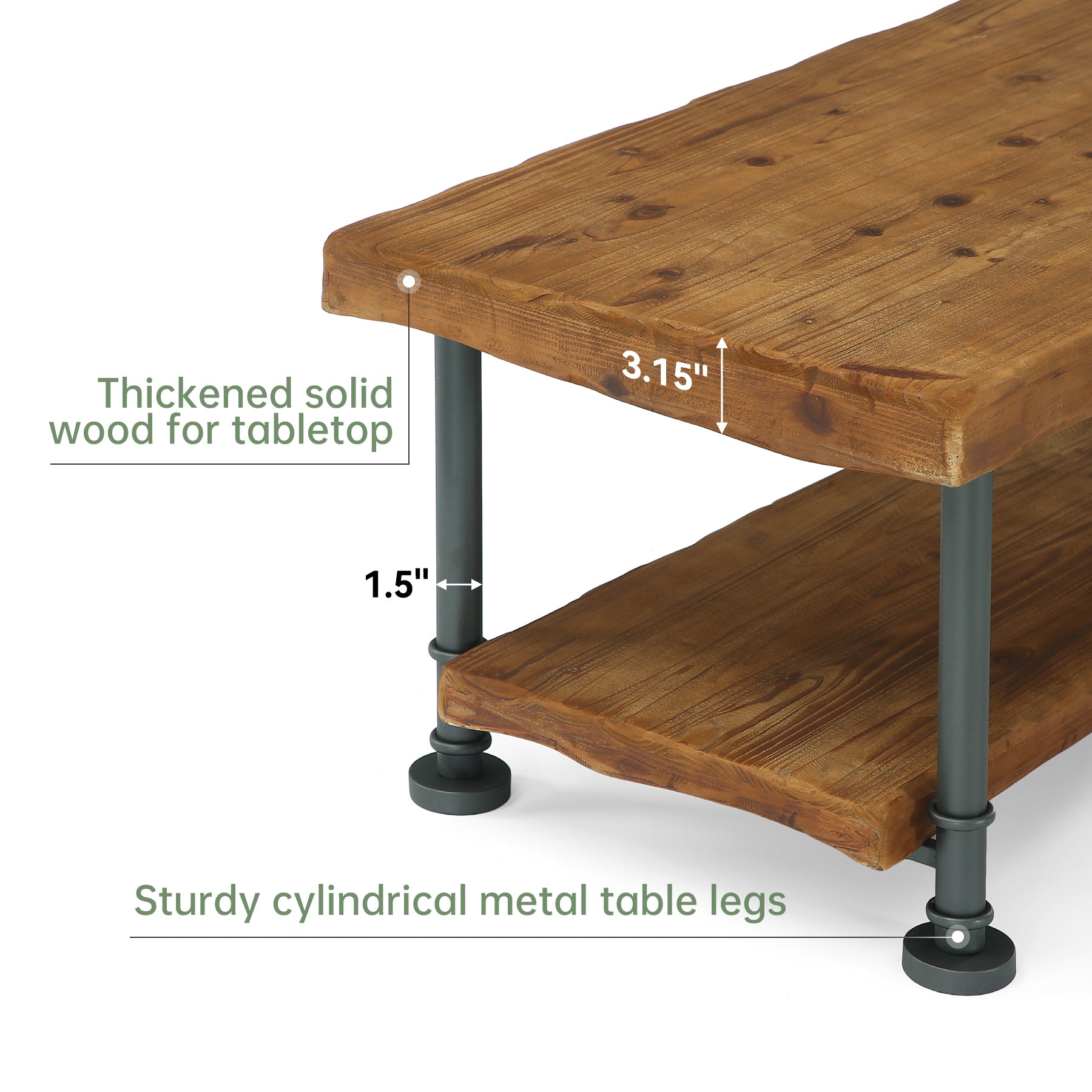Tribesigns Rechteckiger Couchtisch 120 cm, 2 Ebenen Massivholz Wohnzimmertisch mit Live-Edge & Metallbeinen