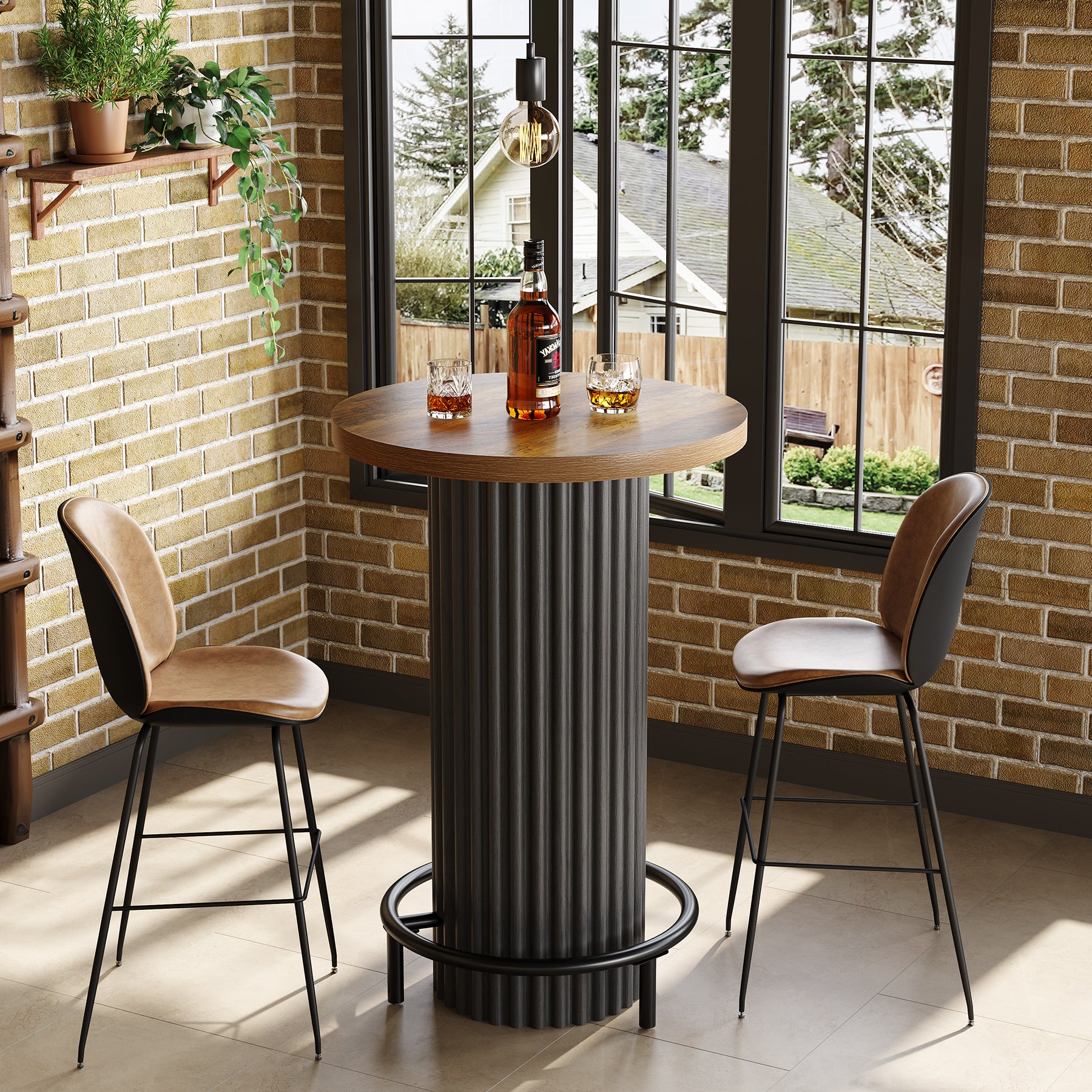 Tribesigns Bartisch Rund 100 cm Hoch, Moderner Bistrotisch aus Holz mit Metall-Fußstütze