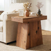 Tribesigns Beistelltisch aus Massivholz 60 cm, Holztisch mit trapezförmigem Standfuß 3
