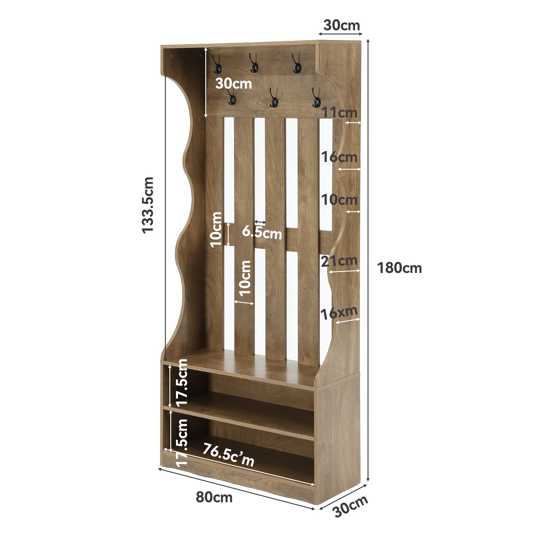 Tribesigns Garderobe mit Schuhbank 180 cm, Flurgarderobe mit 7 Haken & 2 Schuhablagen für Eingangsbereich