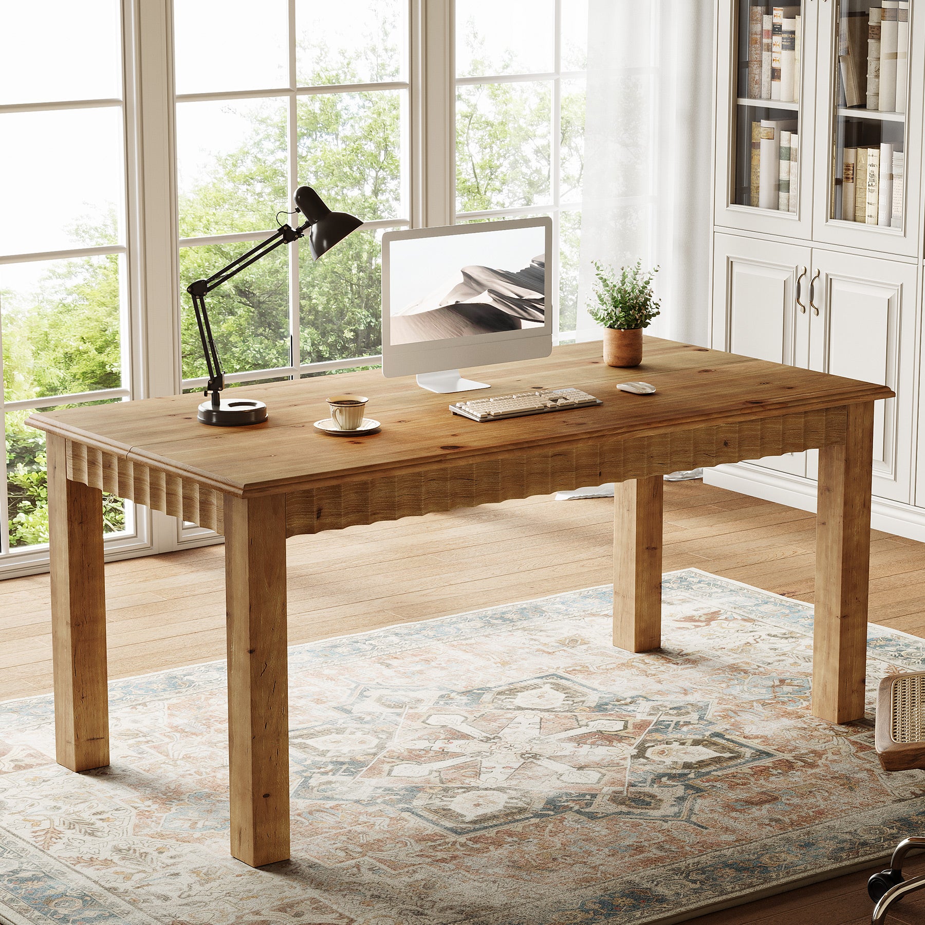 Tribesigns Massivholz Schreibtisch 160 cm, Großer Computertisch mit stabilen Holzbeinen, Home Office Tisch