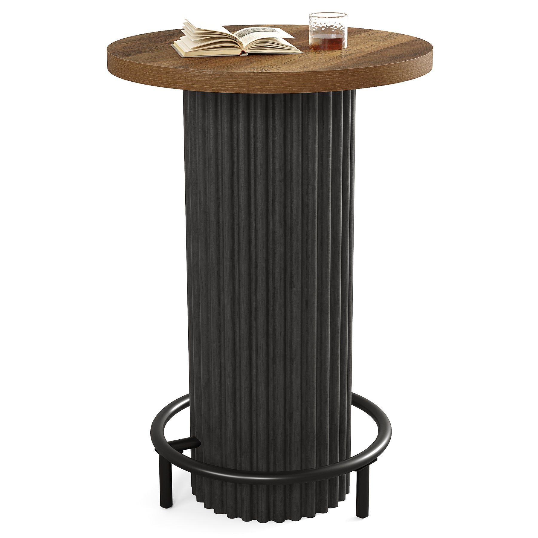 Tribesigns Bartisch Rund 100 cm Hoch, Moderner Bistrotisch aus Holz mit Metall-Fußstütze