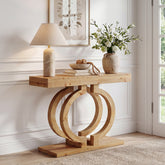 Tribesigns Massivholz Konsolentisch 110 cm, Schmaler Flurtisch mit dekorativem Doppelkreis-Gestell 3
