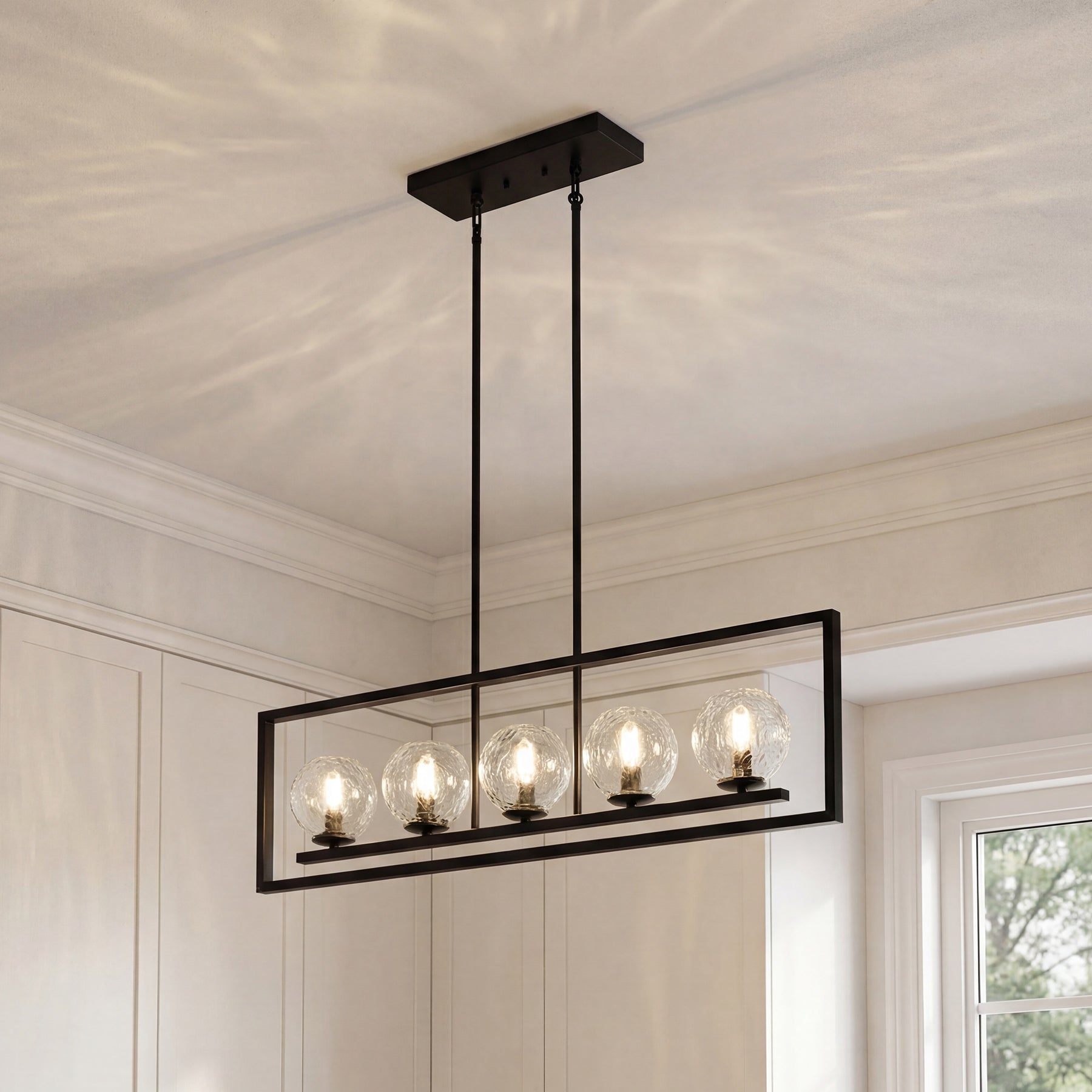 Tribesigns 5-flammige Pendelleuchte Schwarz mit E14-Fassungen, Höhenverstellbare Esstischlampe mit Wellenglas-Schirmen