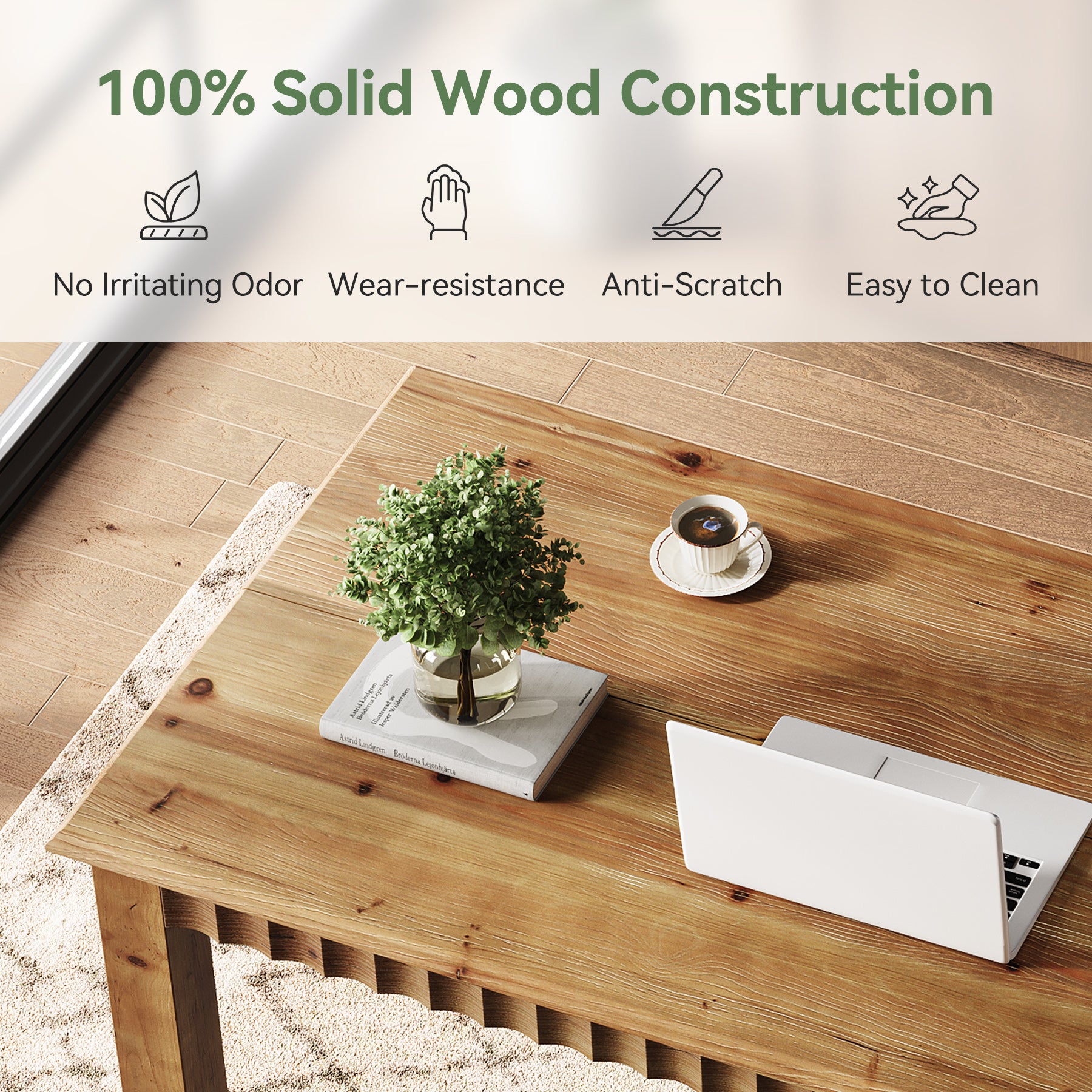 Tribesigns Massivholz Schreibtisch 160 cm, Großer Computertisch mit stabilen Holzbeinen, Home Office Tisch