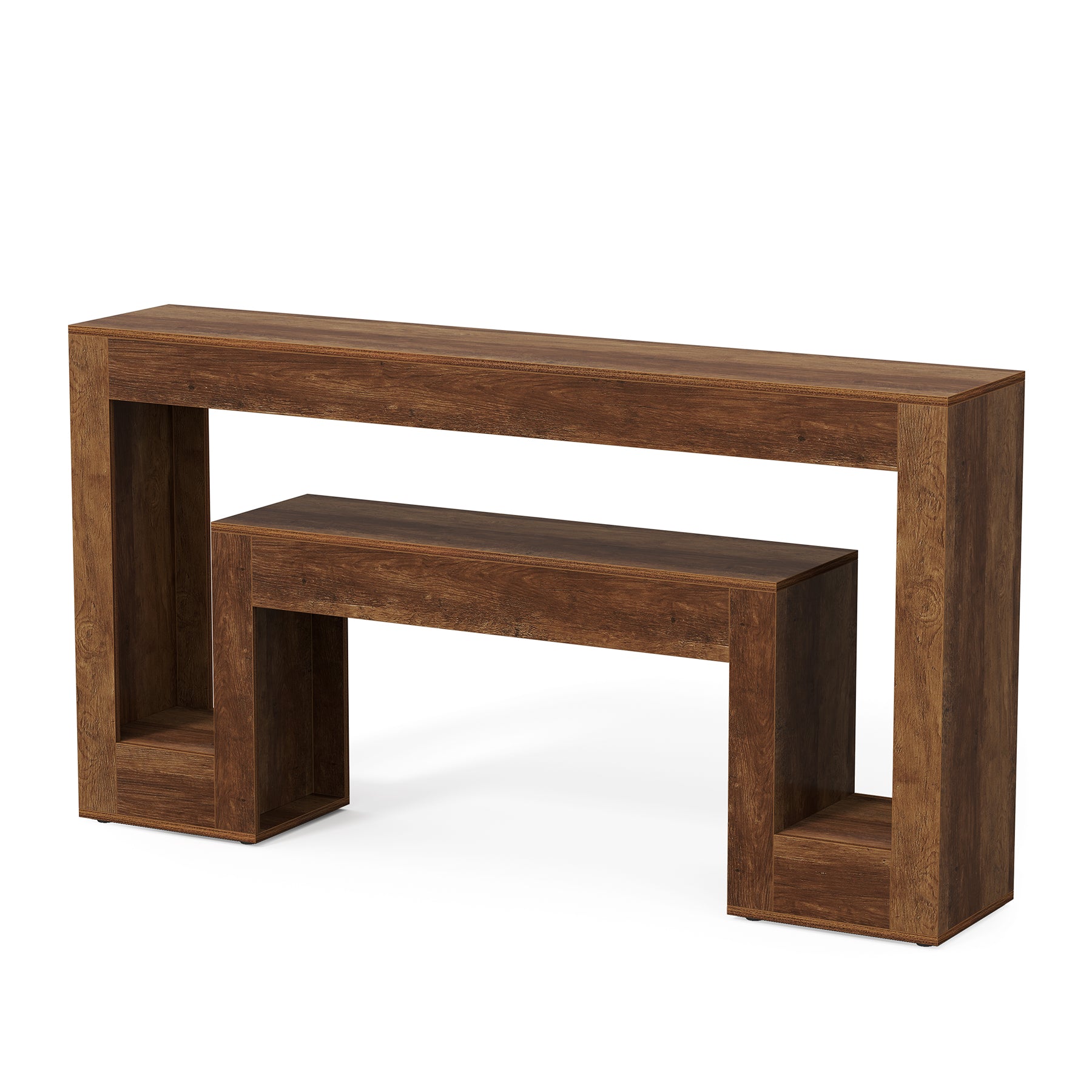 Schmaler Konsolentisch 160 cm, rustikaler Sofatisch mit 2 Ebenen