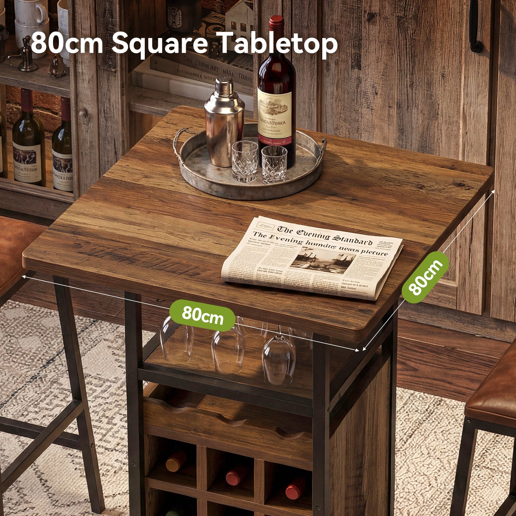Tribesigns Bartisch 95 cm mit Stauraum, schmaler Bistrotisch mit Ablagen mit Weinregal & Glashalter