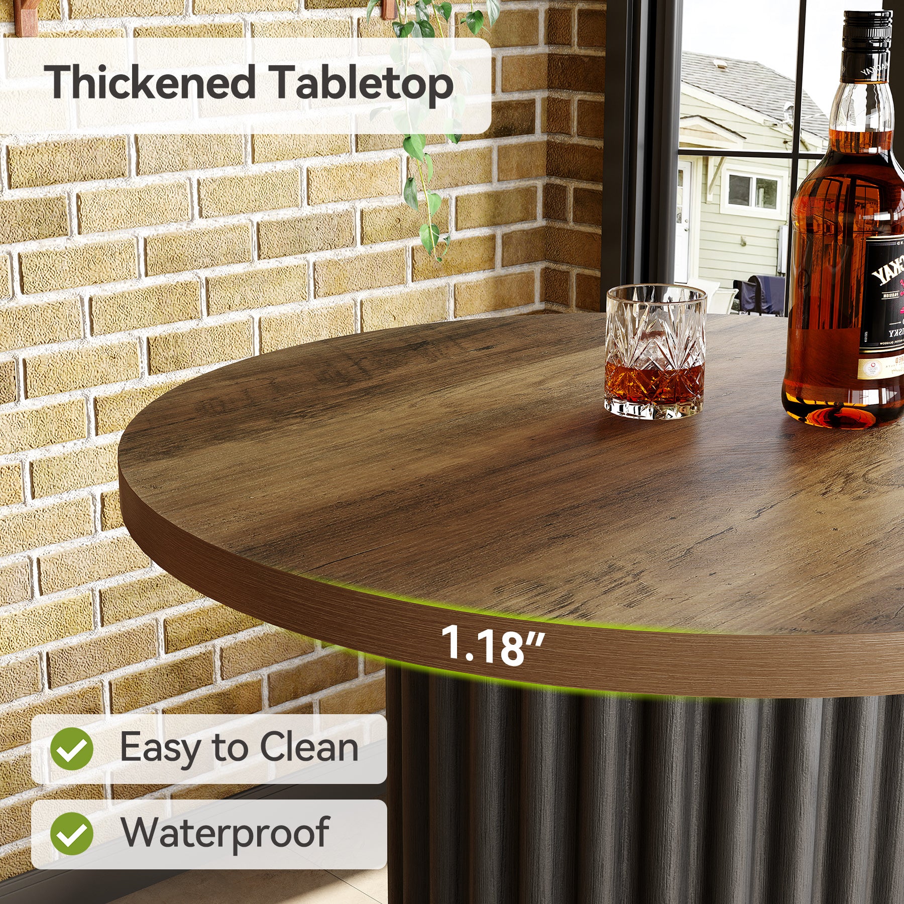 Tribesigns Bartisch Rund 100 cm Hoch, Moderner Bistrotisch aus Holz mit Metall-Fußstütze