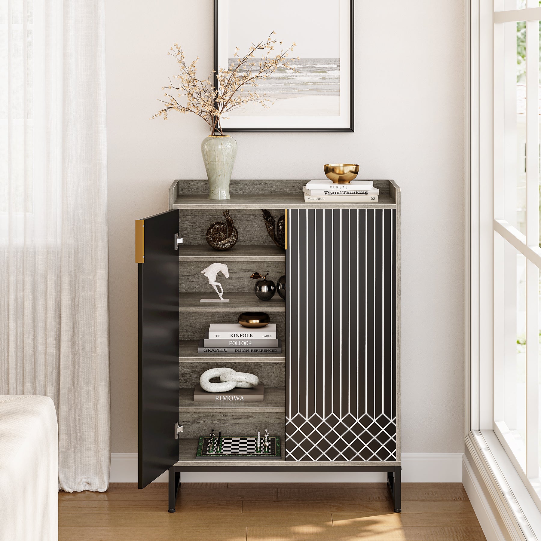 Moderner Schuhschrank mit Türen, 5-stöckiger moderner Schuhregal-Organizer