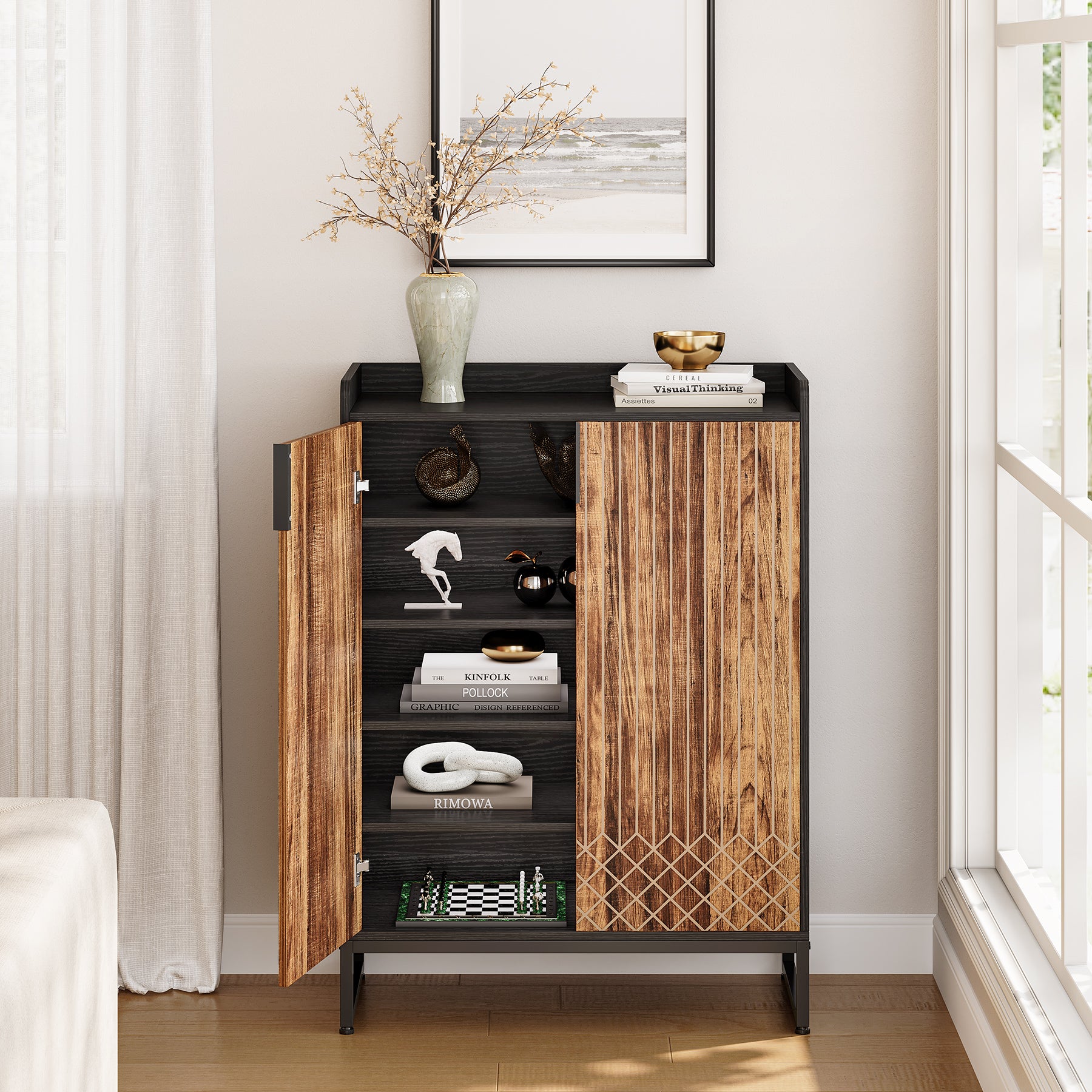 Moderner Schuhschrank mit Türen, 5-stöckiger moderner Schuhregal-Organizer