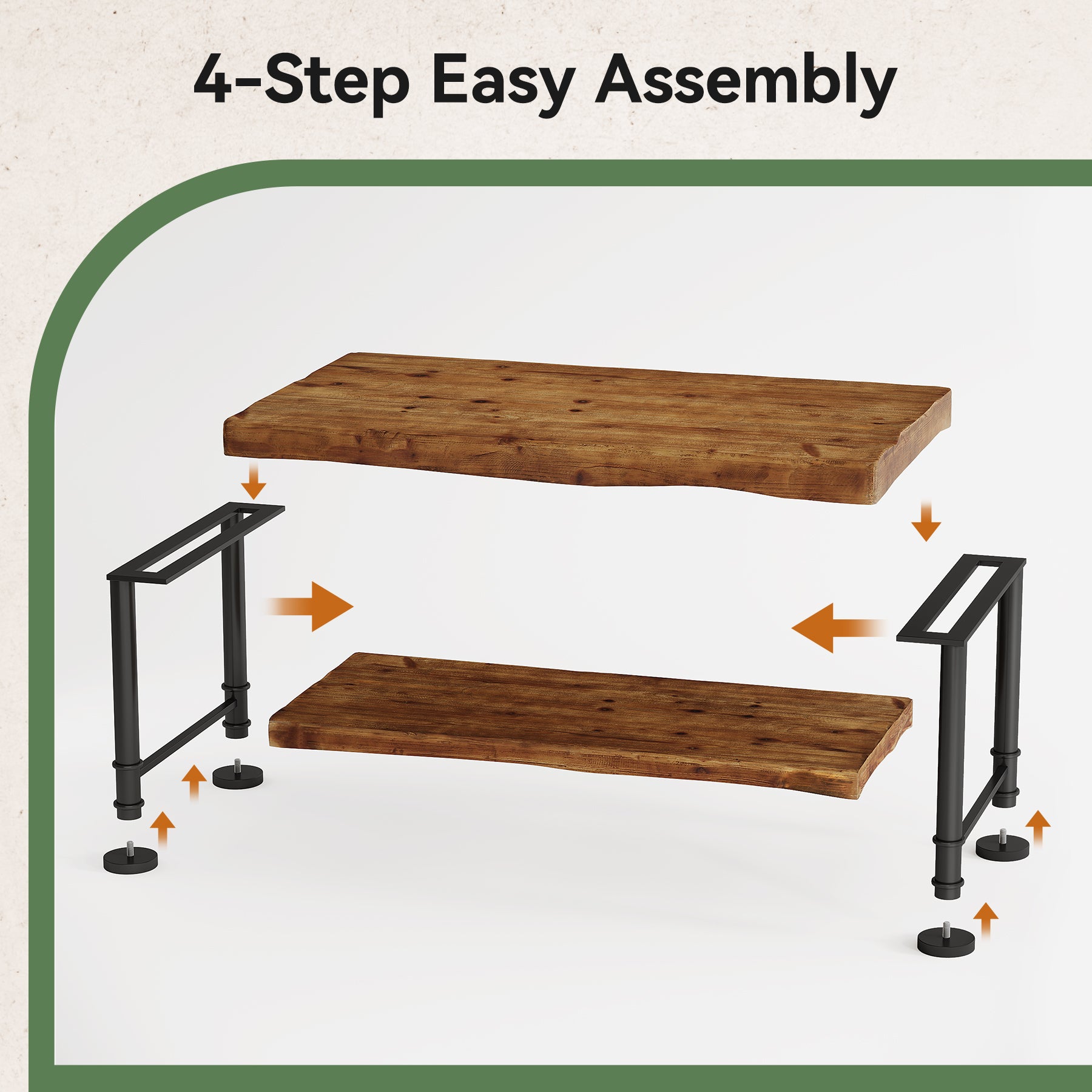 Tribesigns Rechteckiger Couchtisch 120 cm, 2 Ebenen Massivholz Wohnzimmertisch mit Live-Edge & Metallbeinen