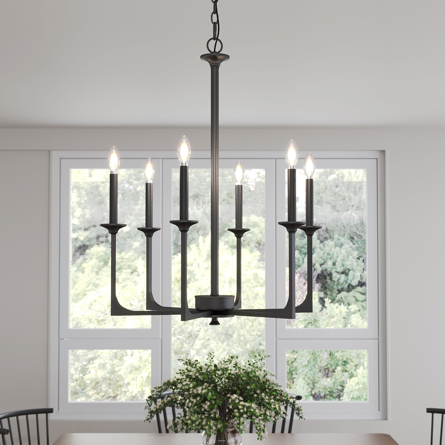 Tribesigns 72 cm Wagenrad Kronleuchter im Landhaus-Industrie Design, runde Pendelleuchte aus Metall mit 6 Flammen, schwarz