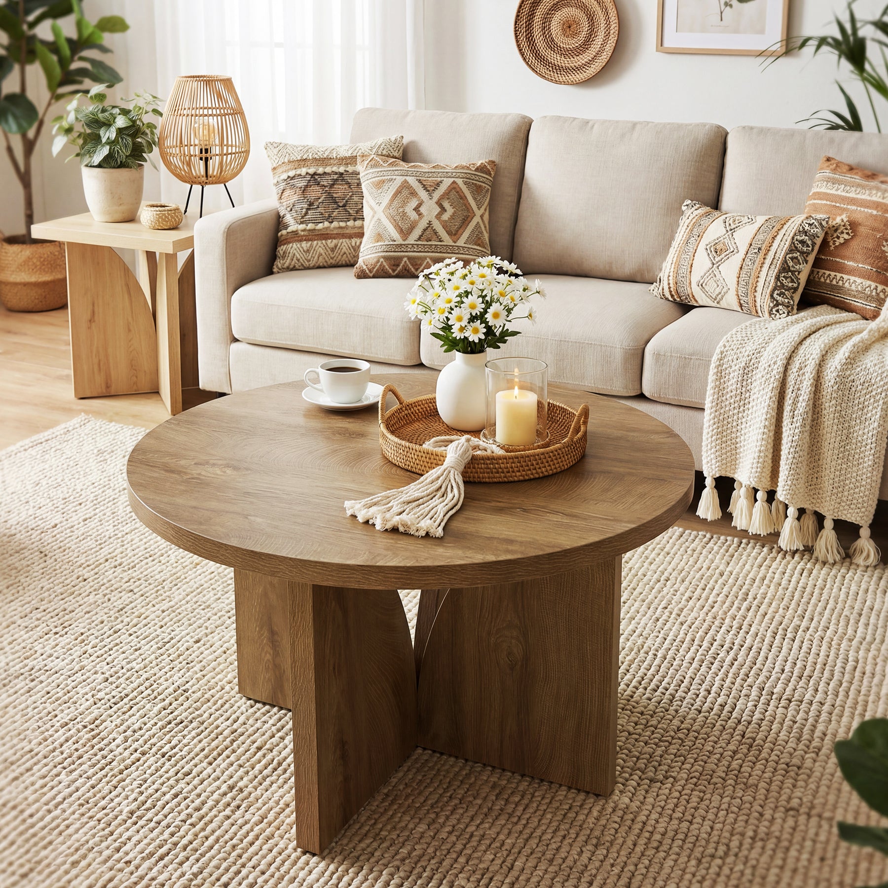 Tribesigns Runder Couchtisch 80 cm, Moderner Wohnzimmertisch in Braun für kleine Räume