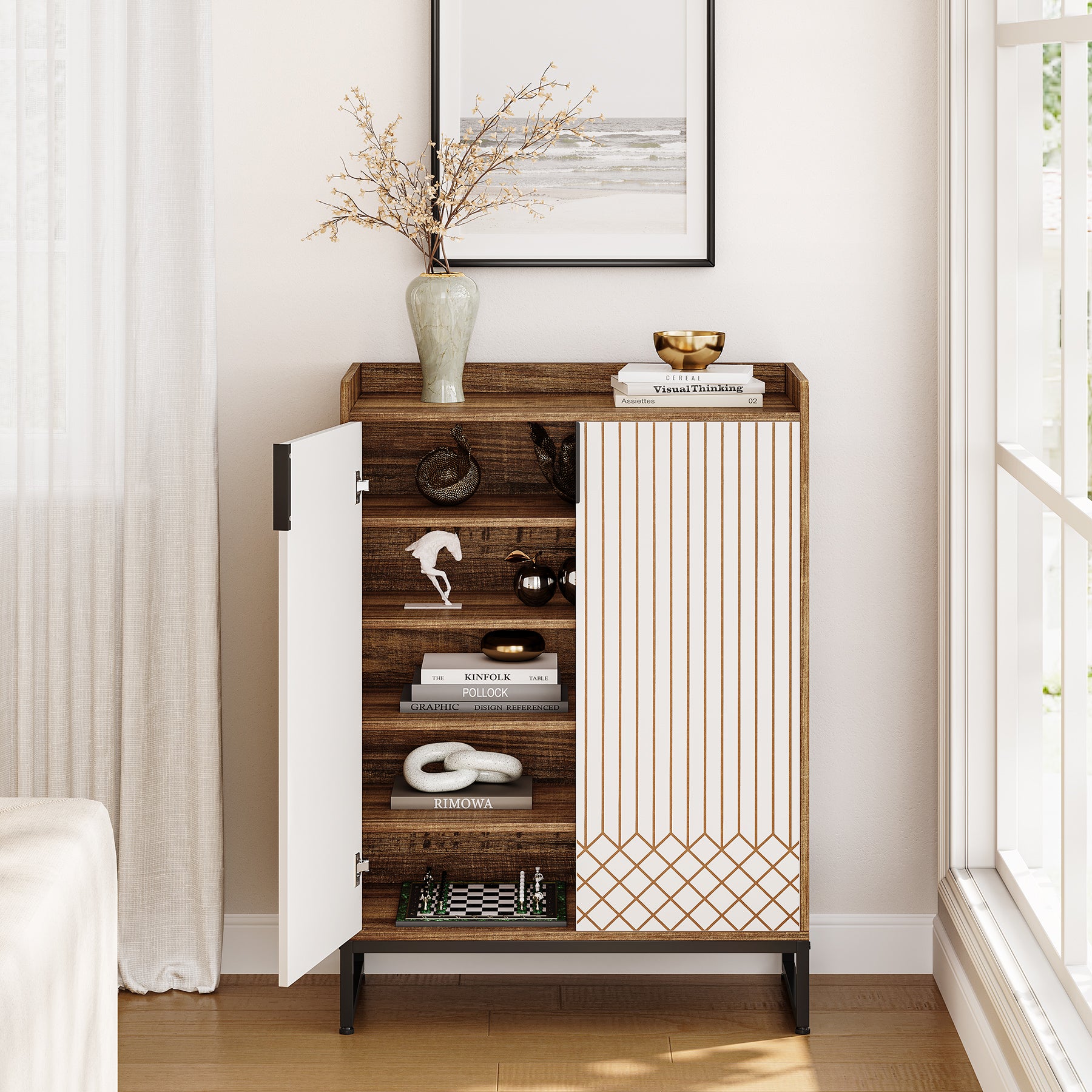 Moderner Schuhschrank mit Türen, 5-stöckiger moderner Schuhregal-Organizer