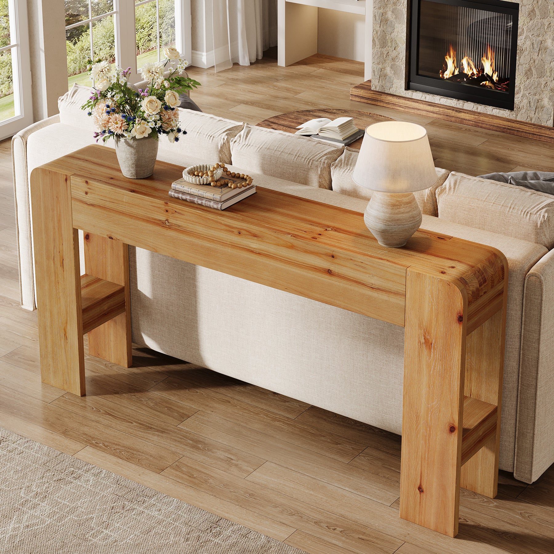 Tribesigns Konsolentisch 160 cm aus Massivholz, langer Sofatisch Landhausstil aus Tannenholz