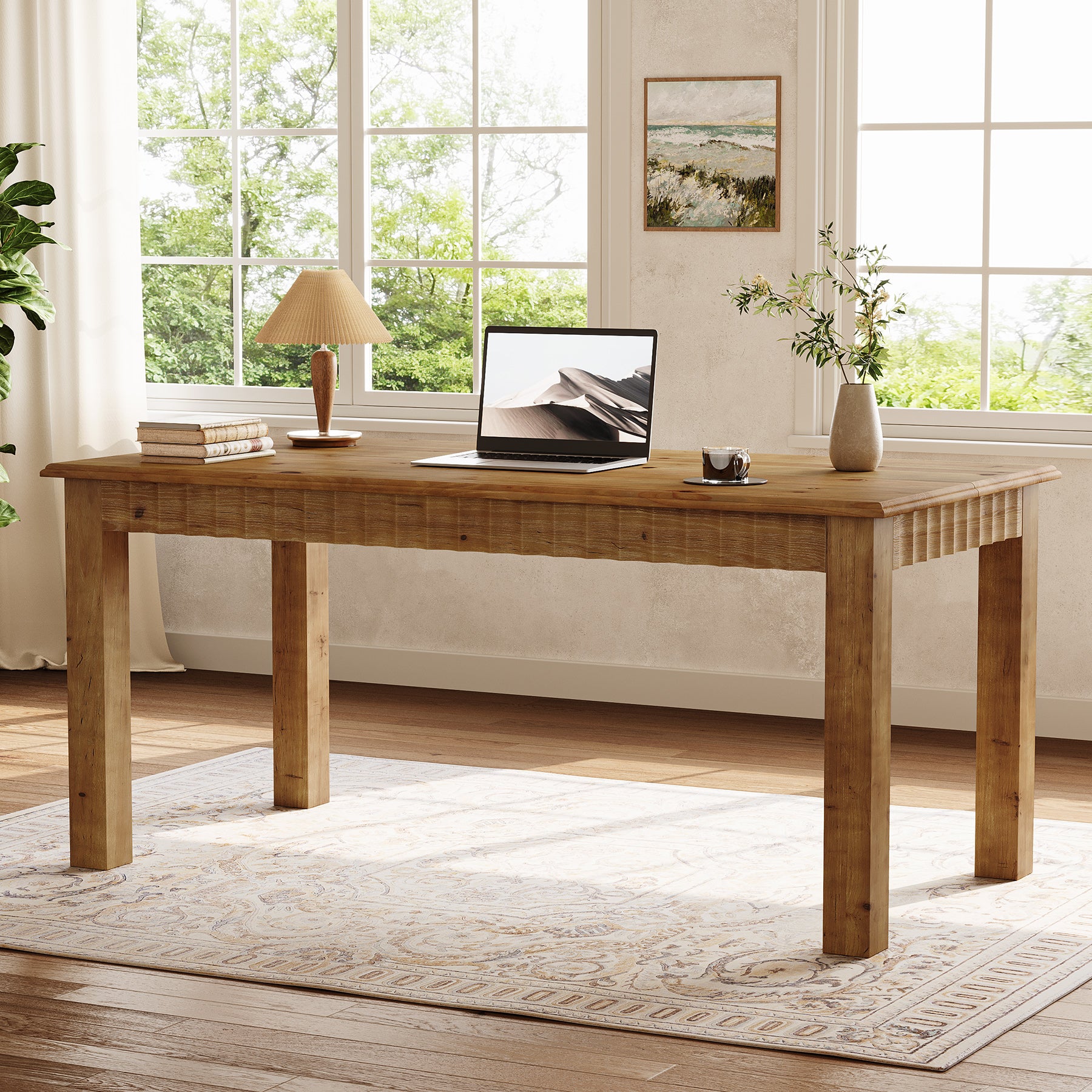 Tribesigns Massivholz Schreibtisch 160 cm, Großer Computertisch mit stabilen Holzbeinen, Home Office Tisch