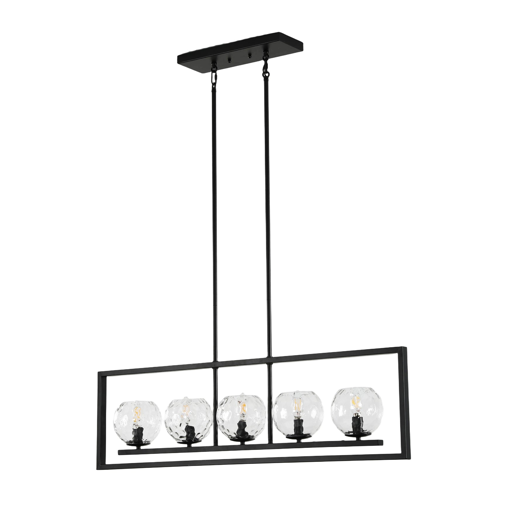 Tribesigns 5-flammige Pendelleuchte Schwarz mit E14-Fassungen, Höhenverstellbare Esstischlampe mit Wellenglas-Schirmen
