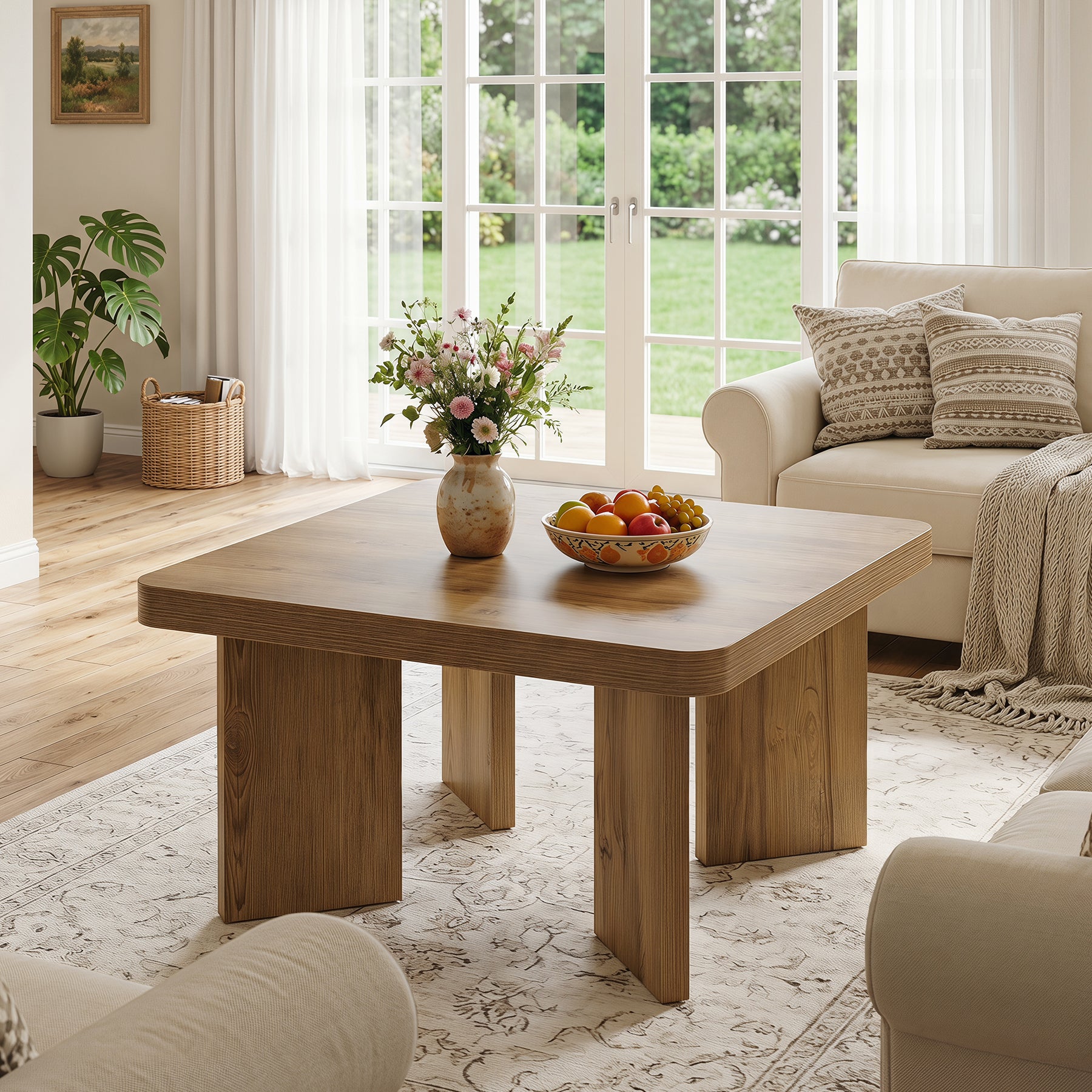 Tribesigns Quadratischer Couchtisch 80 cm, Kleiner Wohnzimmertisch im Landhausstil mit starker Tischplatte