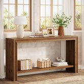 Tribesigns Massiver Holz Konsolentisch 160 cm im Landhausstil, schmaler Flurtisch mit 2 Ebenen 3